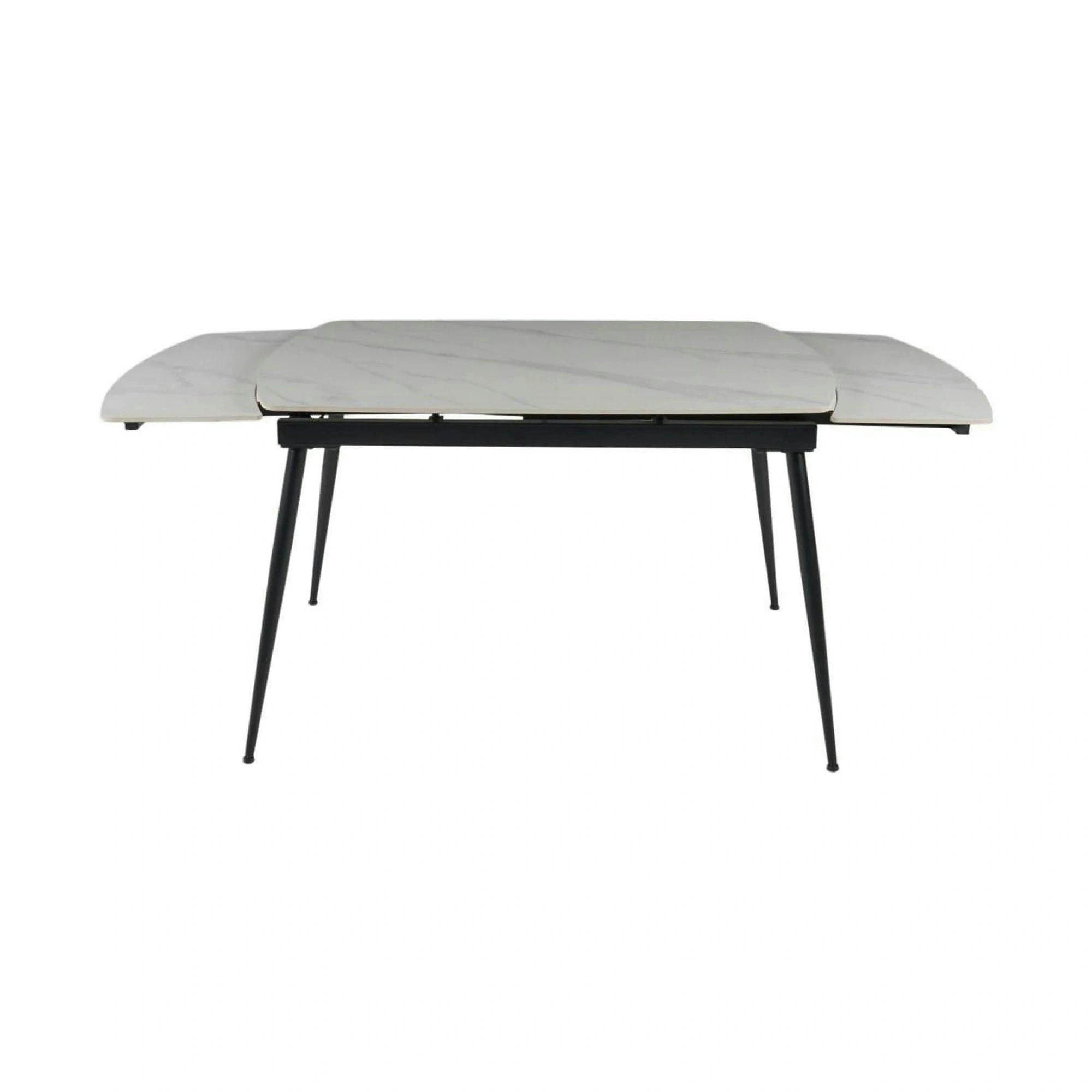 Masa extensibila VELA, alb cu efect de marmura/negru, ceramica/metal, 110/170x75x76 cm