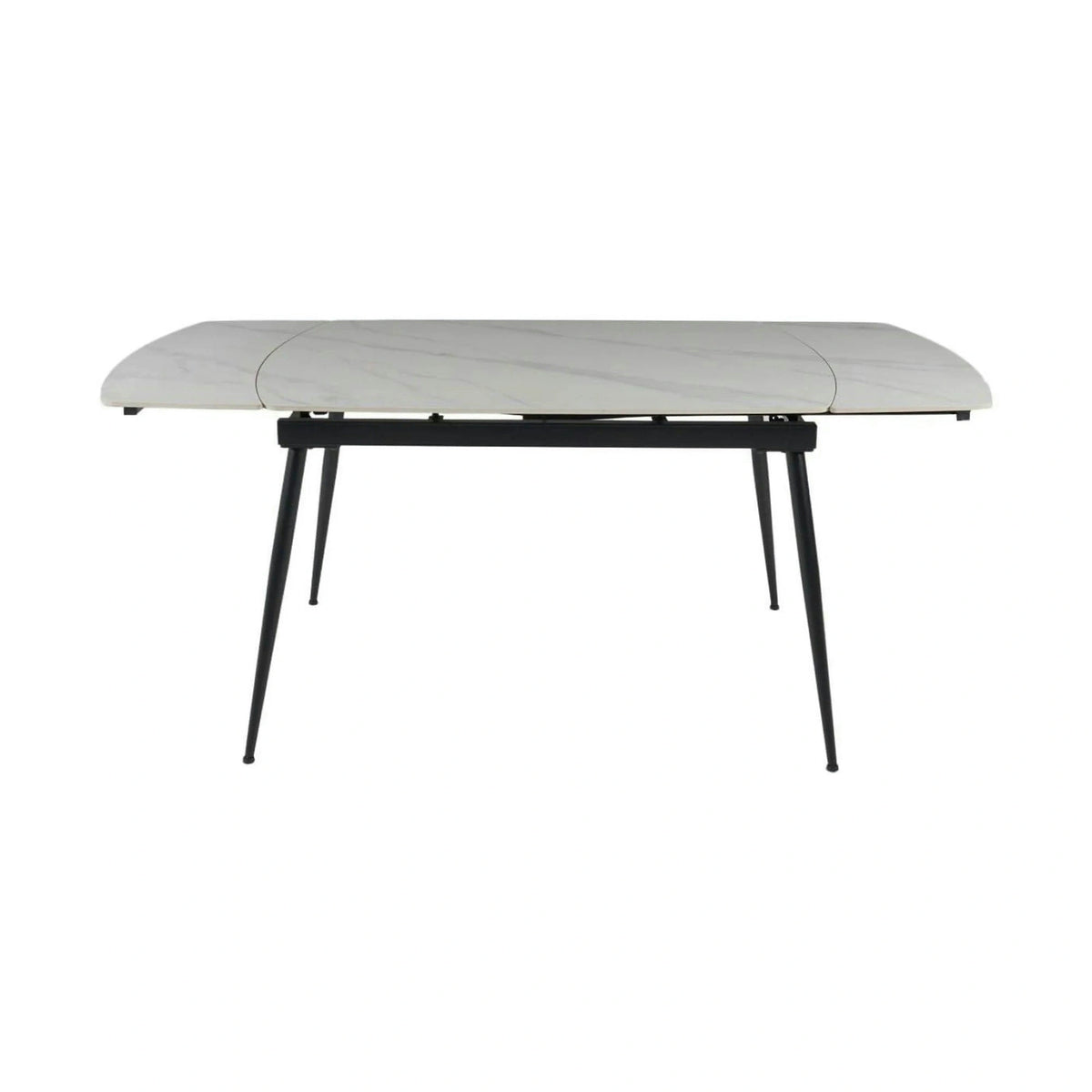 Masa extensibila VELA, alb cu efect de marmura/negru, ceramica/metal, 110/170x75x76 cm