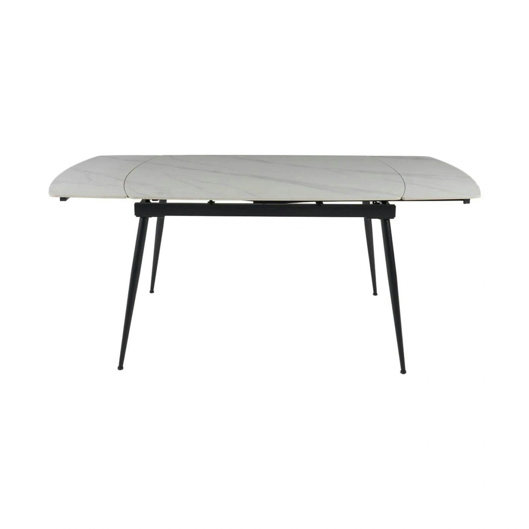 Masa extensibila VELA, alb cu efect de marmura/negru, ceramica/metal, 110/170x75x76 cm