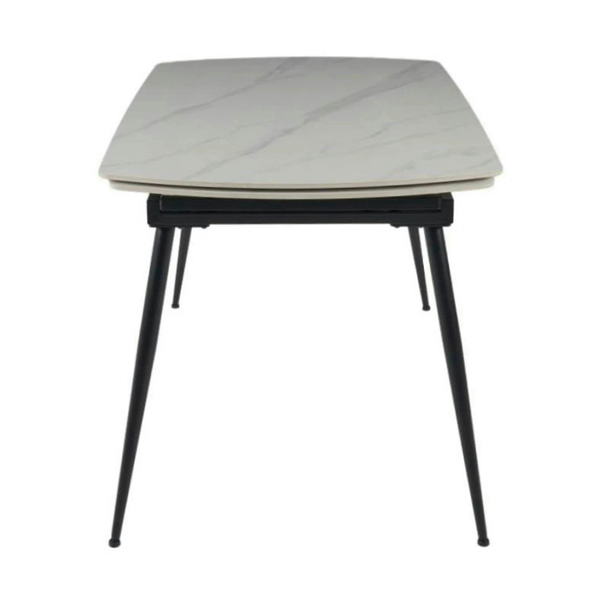 Masa extensibila VELA, alb cu efect de marmura/negru, ceramica/metal, 110/170x75x76 cm
