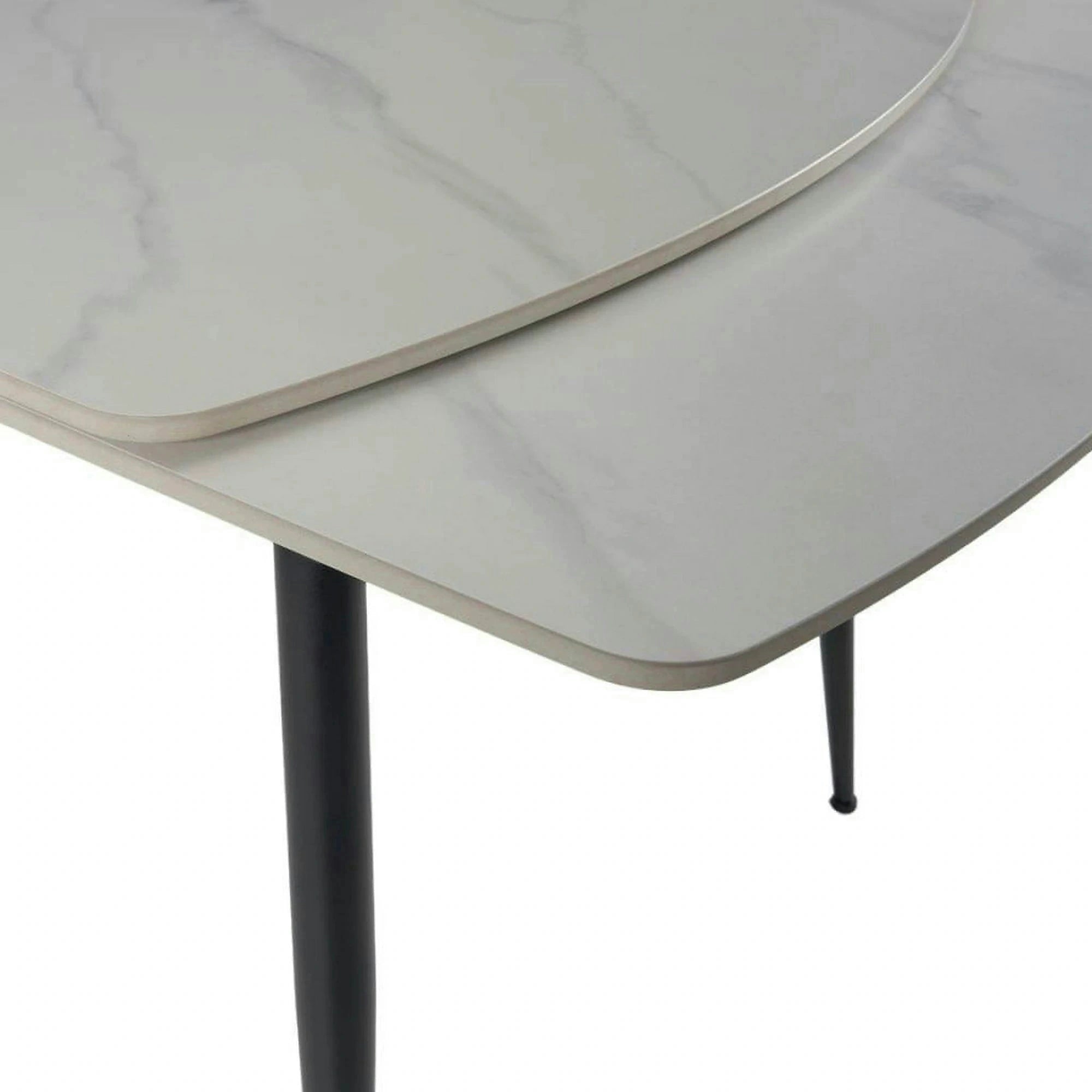 Masa extensibila VELA, alb cu efect de marmura/negru, ceramica/metal, 110/170x75x76 cm