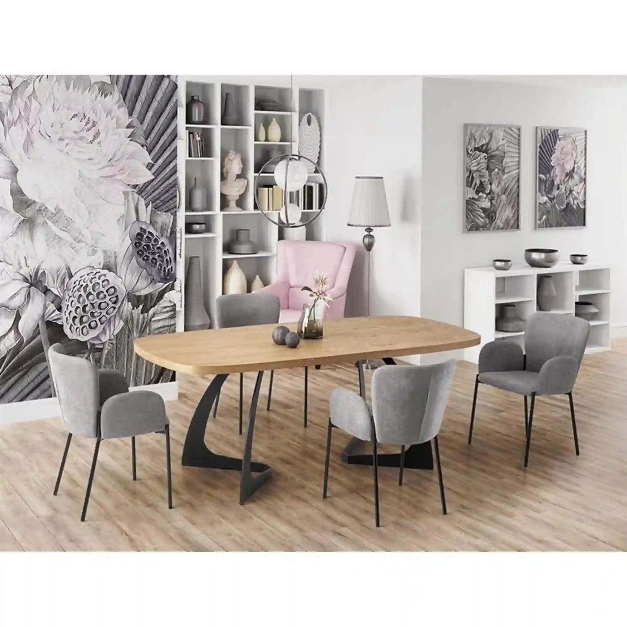 Masa extensibila VELDON, stejar/negru, 160/220x90x75 cm