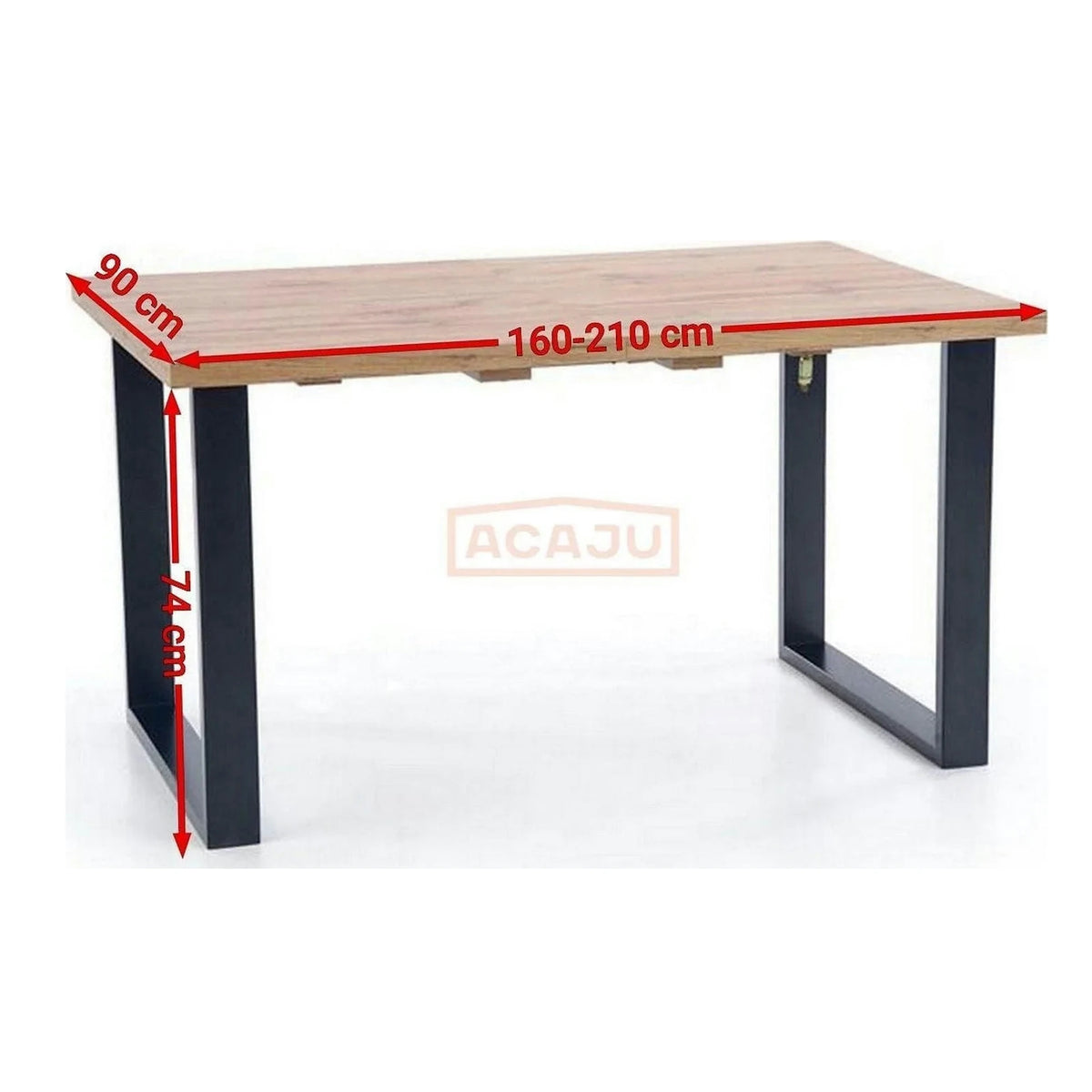 Masa extensibila VENOM, stejar wotan/negru, PAL/otel, 160-210x90x74 cm