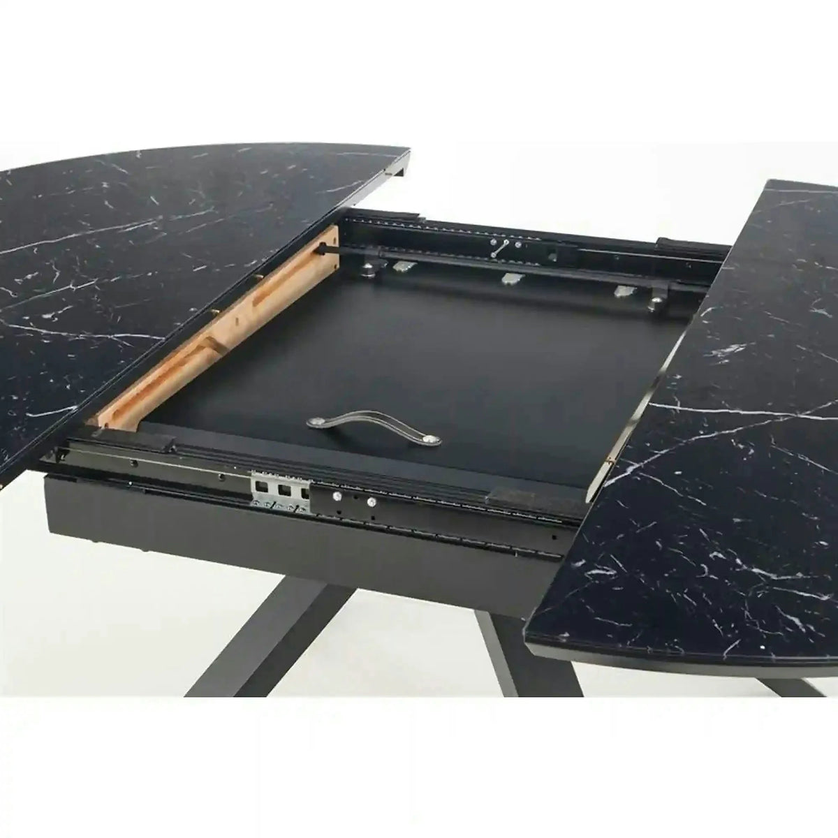 Masa extensibila VERTIGO, negru, sticla securizata/otel, 130/180x130x76 cm