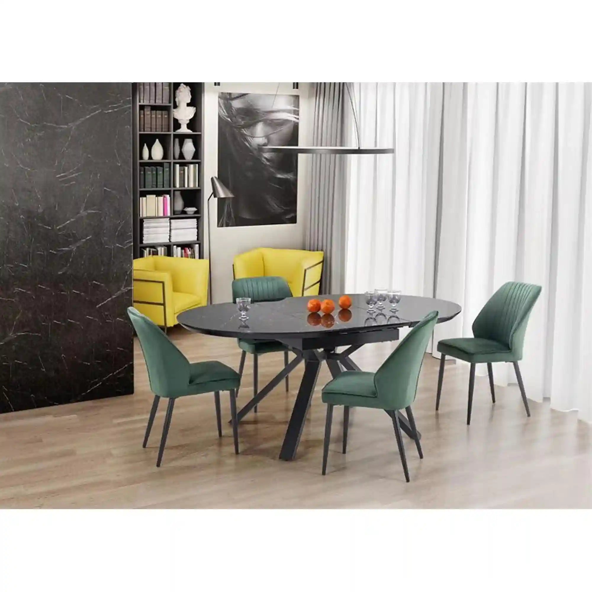 Masa extensibila VERTIGO, negru, sticla securizata/otel, 130/180x130x76 cm