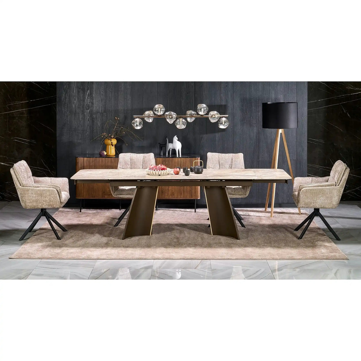 Masa extensibila VESNA, bej/maro, ceramica/sticla/metal/lemn, 180/260x90x76 cm