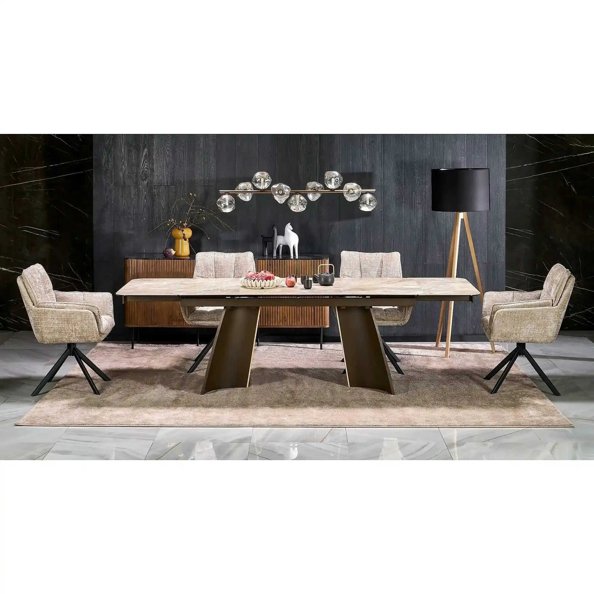 Masa extensibila VESNA, bej/maro, ceramica/sticla/metal/lemn, 180/260x90x76 cm
