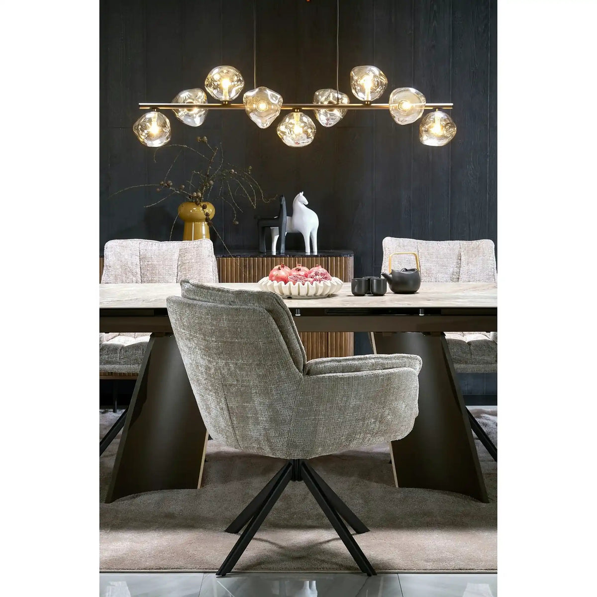 Masa extensibila VESNA, bej/maro, ceramica/sticla/metal/lemn, 180/260x90x76 cm