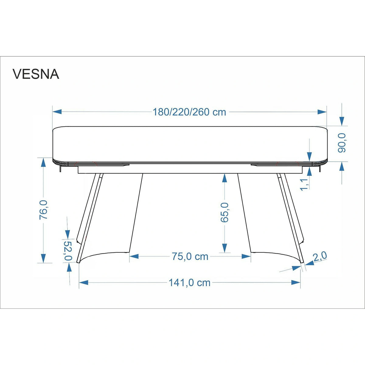 Masa extensibila VESNA, bej/maro, ceramica/sticla/metal/lemn, 180/260x90x76 cm
