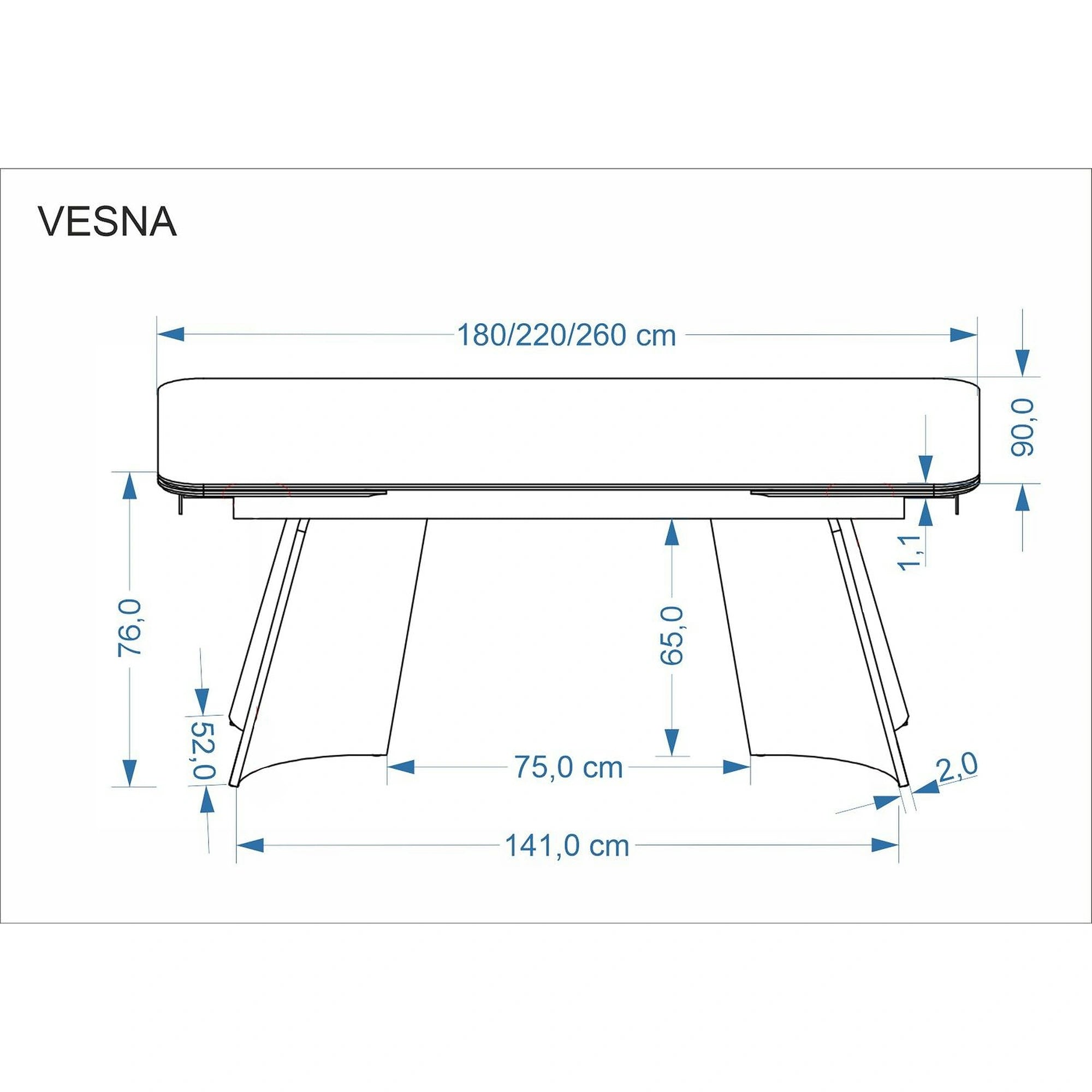 Masa extensibila VESNA, bej/maro, ceramica/sticla/metal/lemn, 180/260x90x76 cm