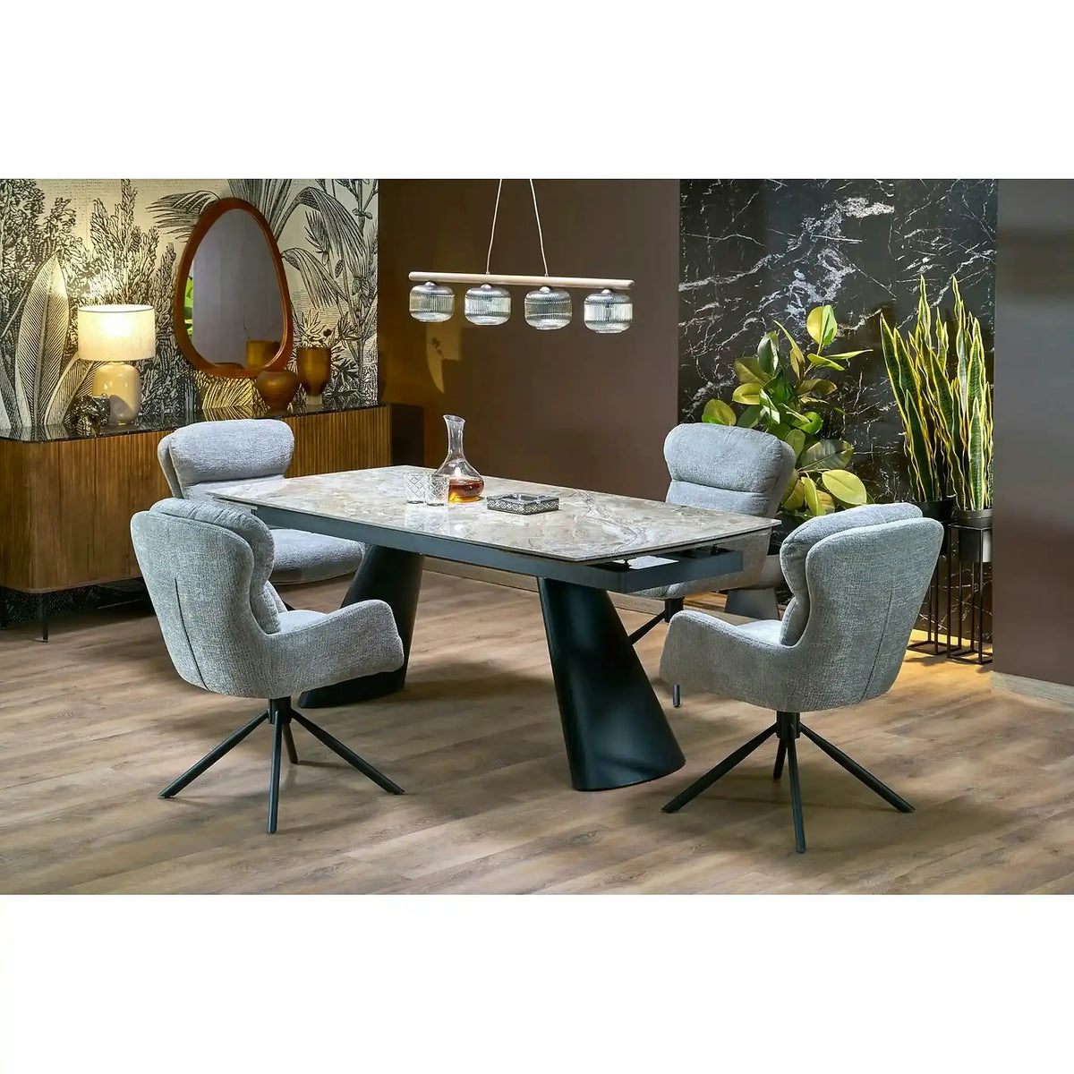 Masa extensibila VINCE, maro/negru, piatra sinterizata/metal, 180/238x90x85 cm