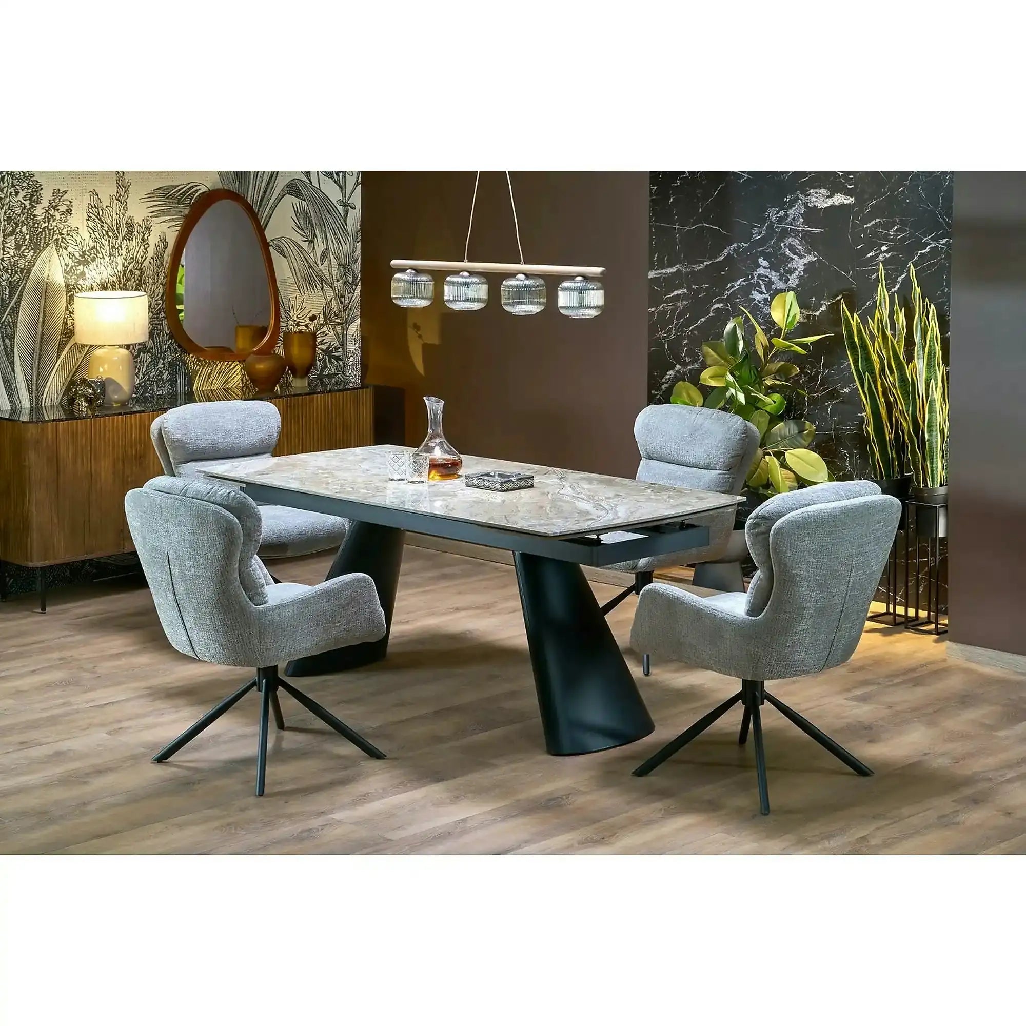 Masa extensibila VINCE, maro/negru, piatra sinterizata/metal, 180/238x90x85 cm