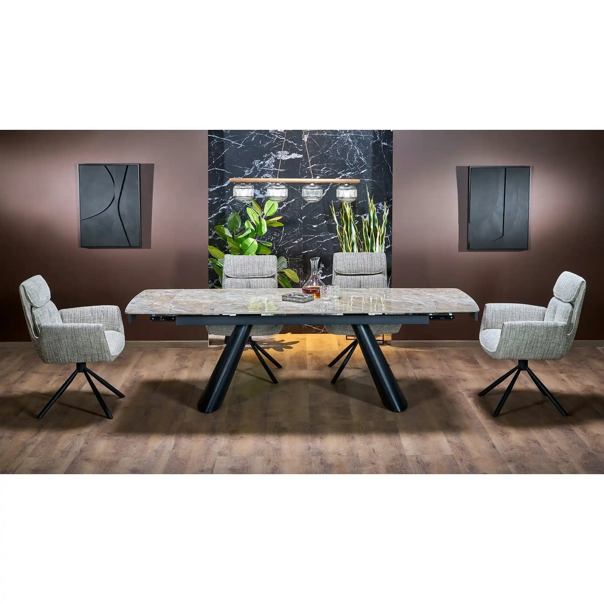 Masa extensibila VINCE, maro/negru, piatra sinterizata/metal, 180/238x90x85 cm