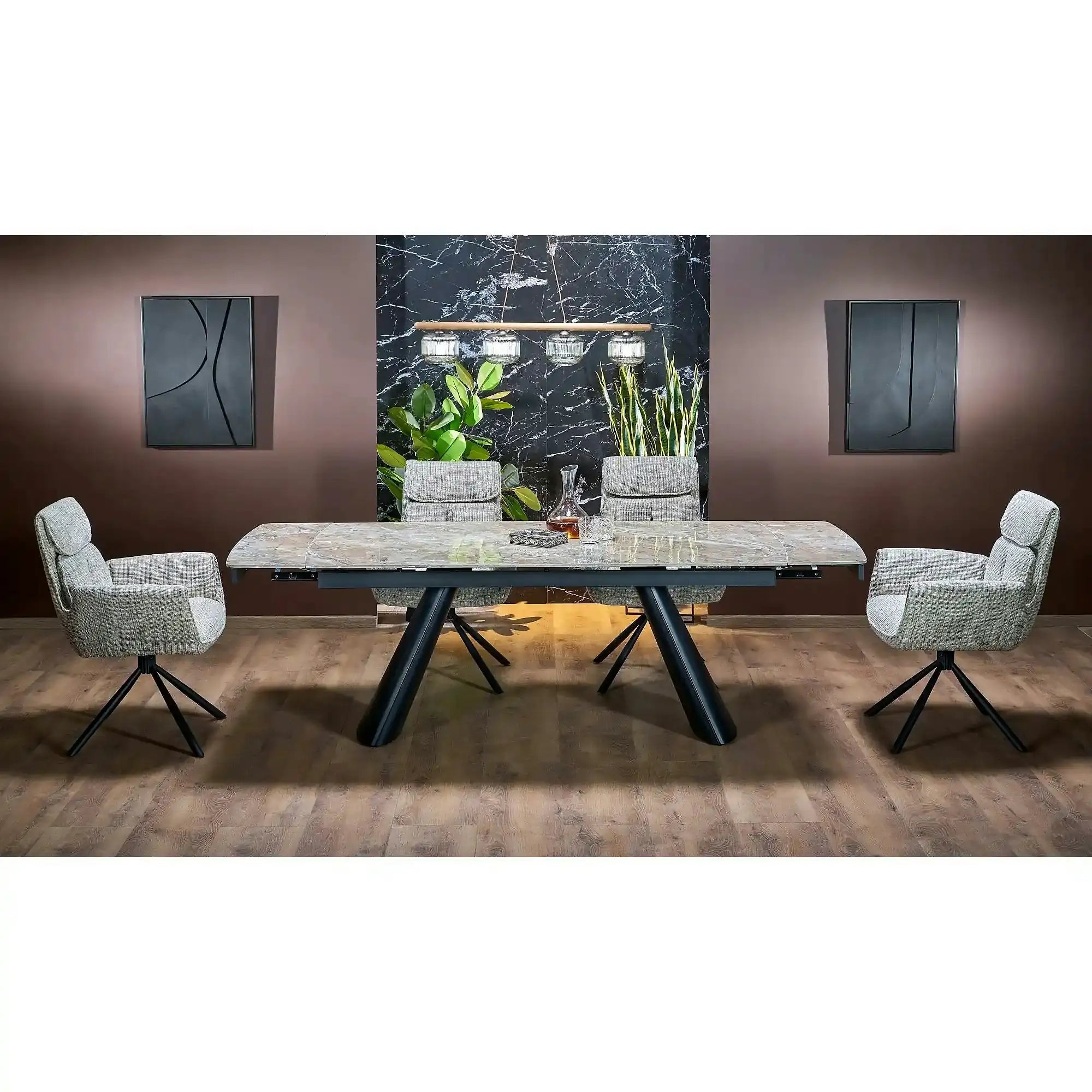 Masa extensibila VINCE, maro/negru, piatra sinterizata/metal, 180/238x90x85 cm