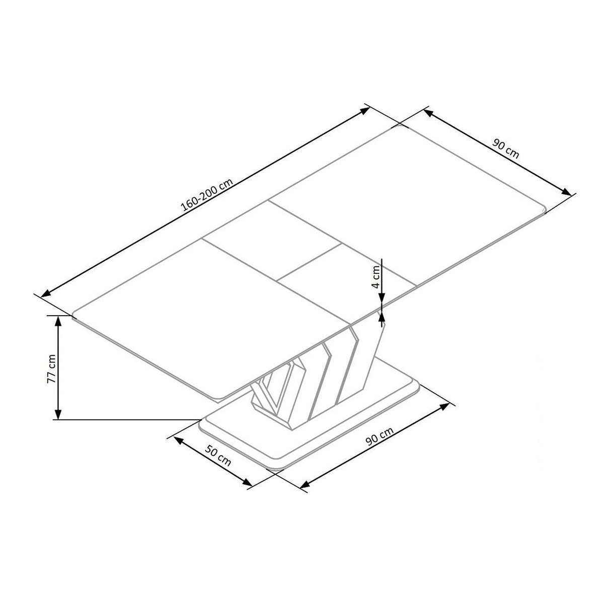 Masa extensibila VINCENZO, alb/negru/auriu, 160/200x90x77 cm