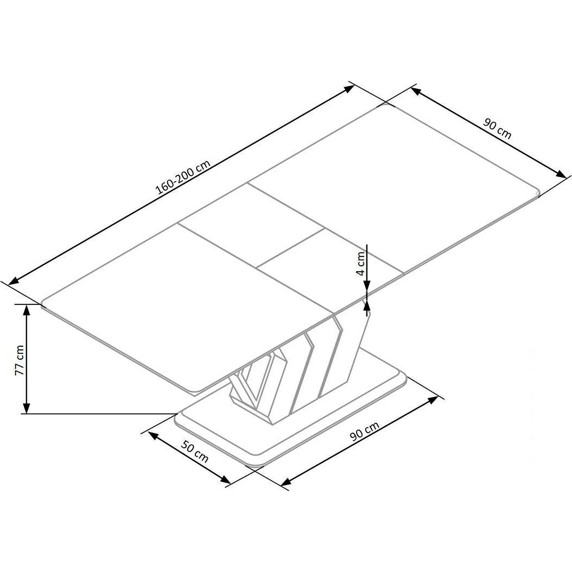 Masa extensibila VINCENZO, alb/negru/auriu, 160/200x90x77 cm