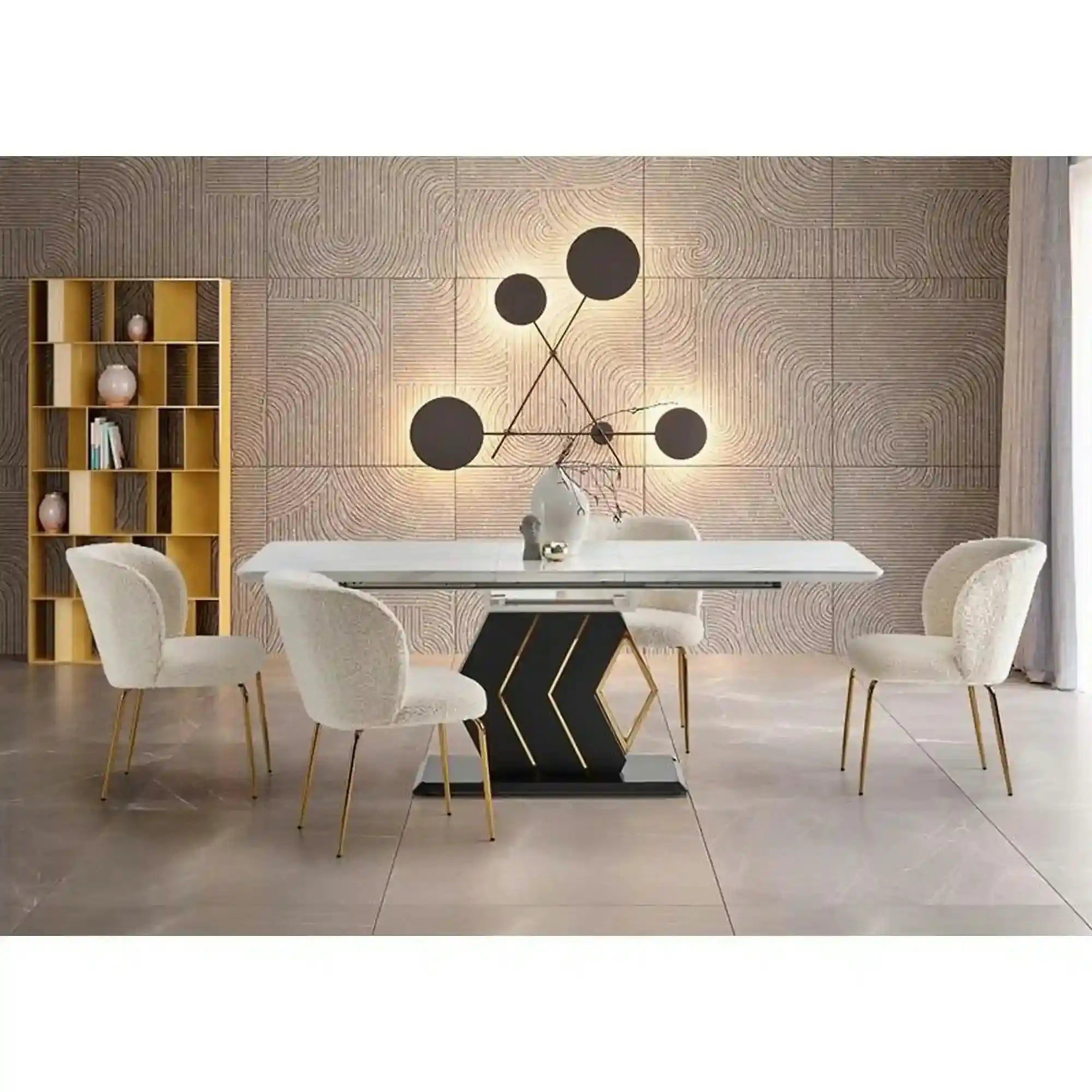 Masa extensibila VINCENZO, alb/negru/auriu, 160/200x90x77 cm