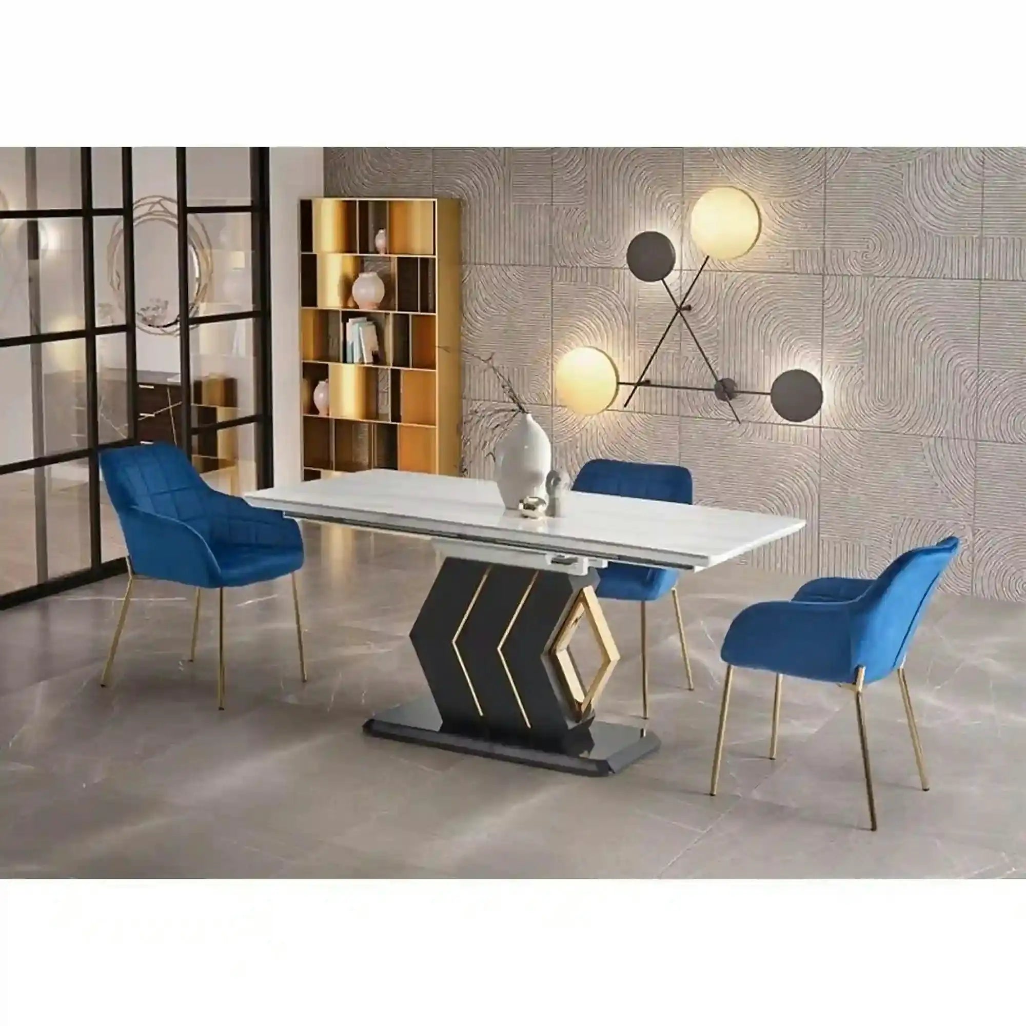 Masa extensibila VINCENZO, alb/negru/auriu, 160/200x90x77 cm