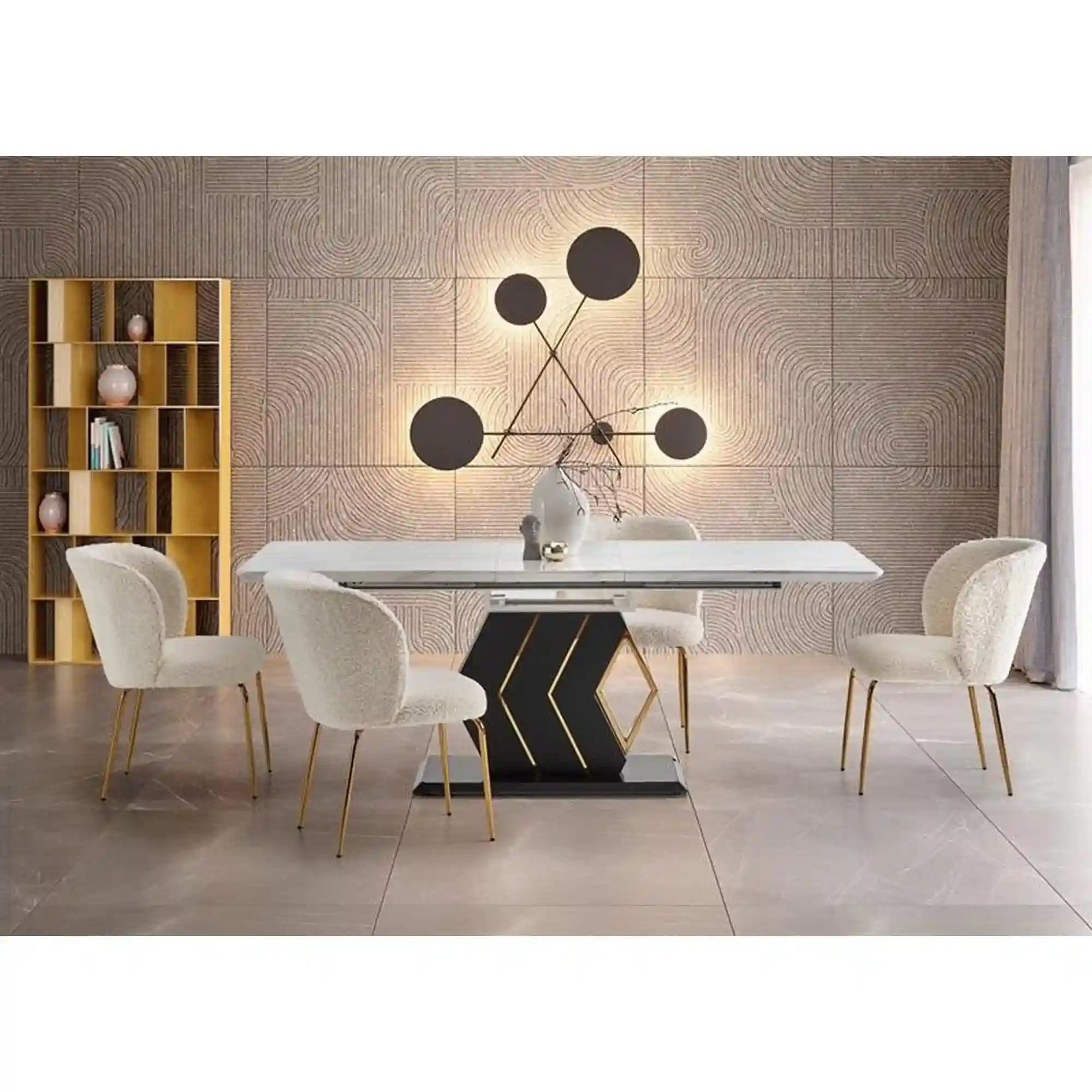 Masa extensibila VINCENZO, alb/negru/auriu, 160/200x90x77 cm