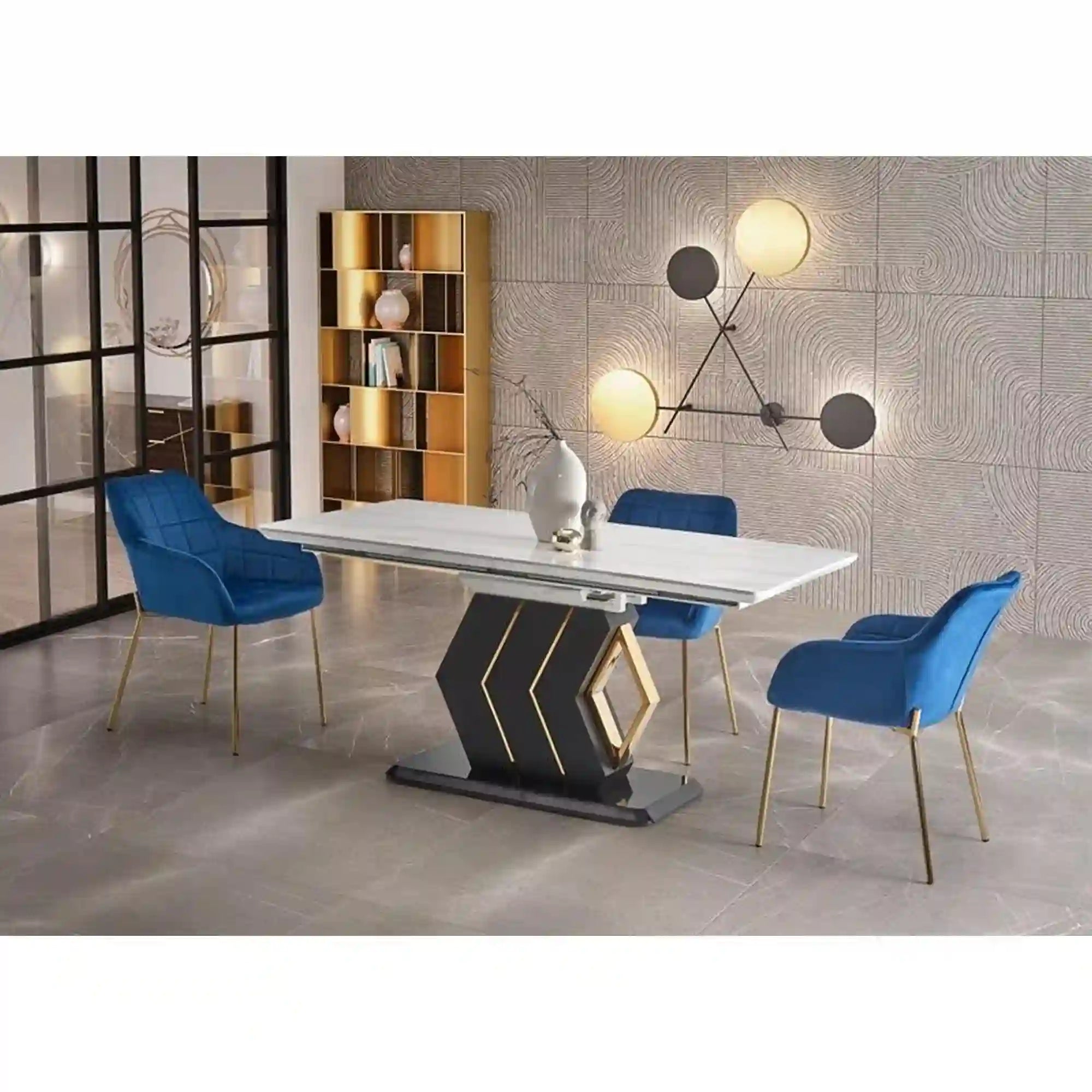 Masa extensibila VINCENZO, alb/negru/auriu, 160/200x90x77 cm
