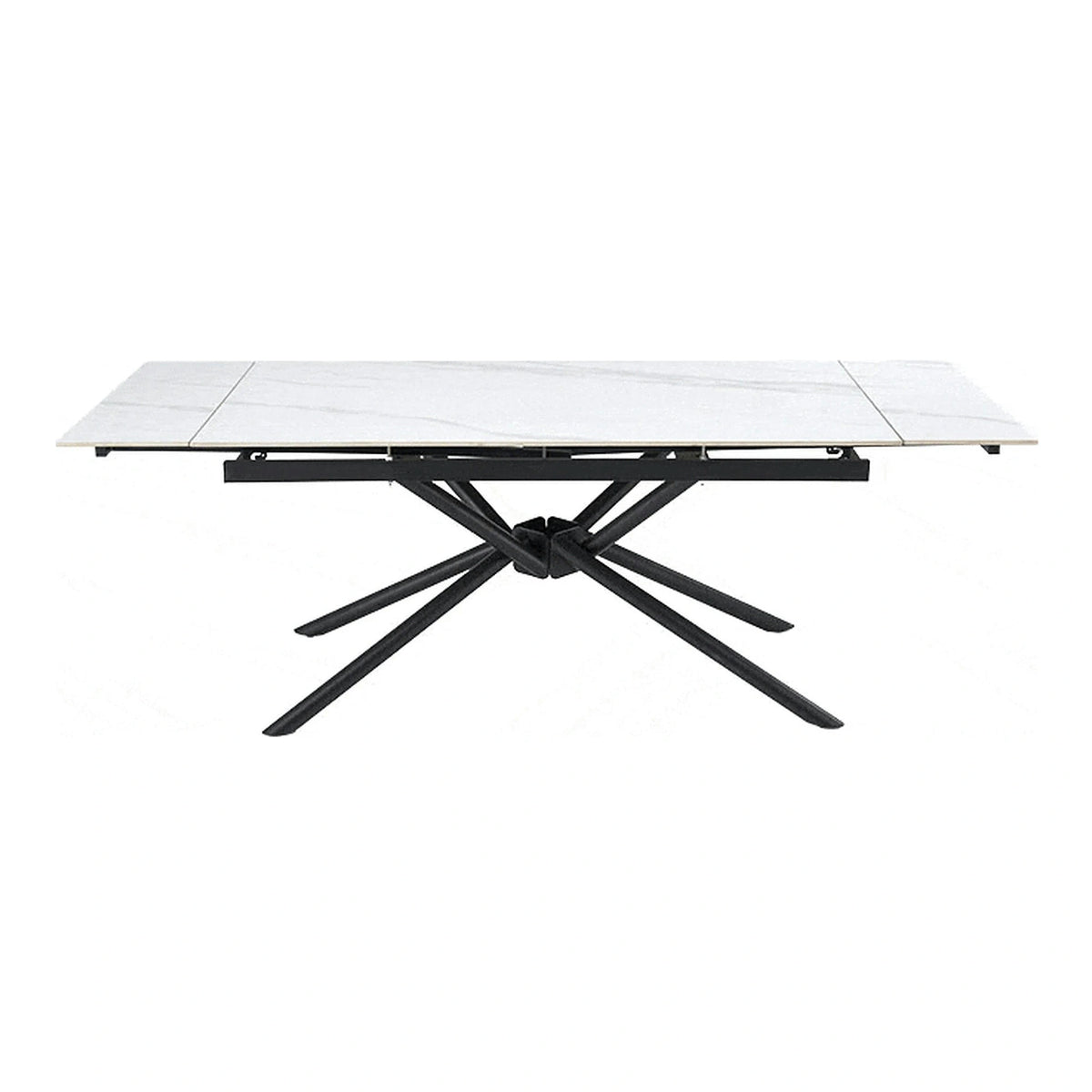 Masa extensibila VITORINO, alb cu efect de marmura/negru, piatra sinterizata/otel, 160/220x90x75 cm