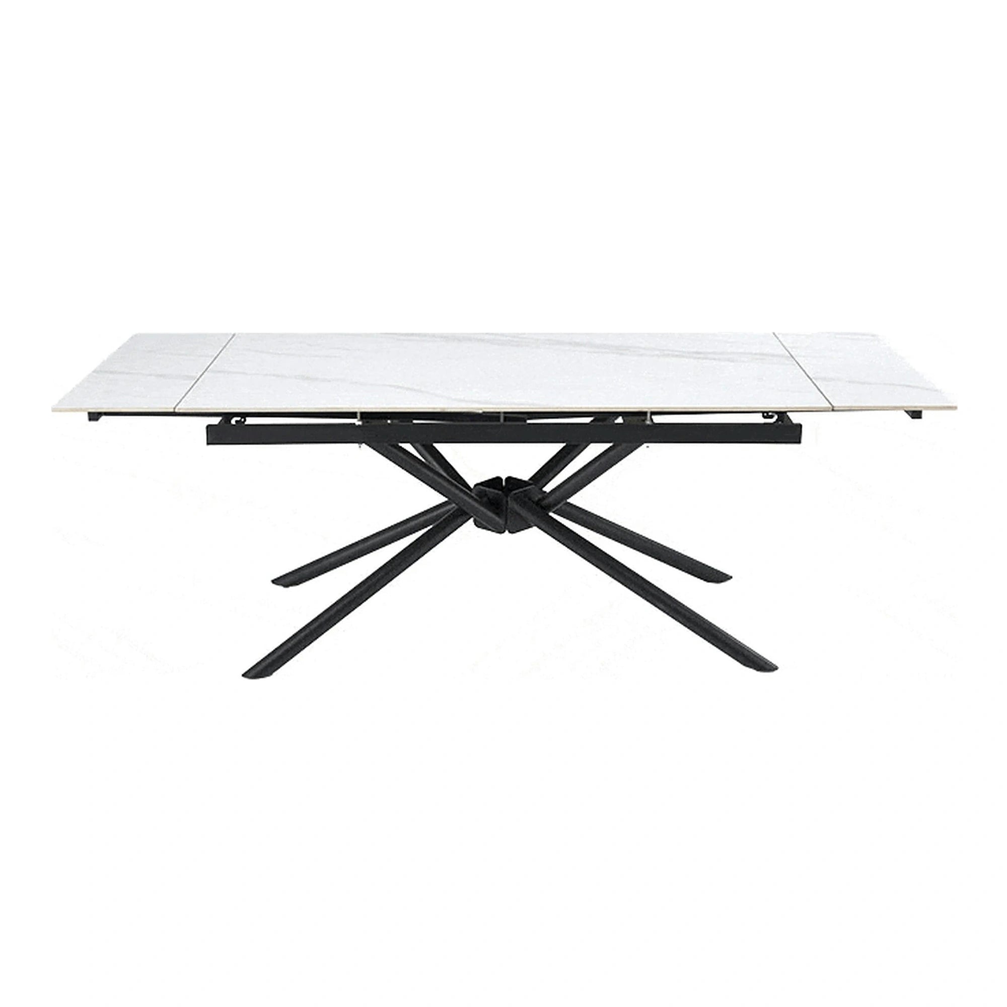 Masa extensibila VITORINO, alb cu efect de marmura/negru, piatra sinterizata/otel, 160/220x90x75 cm