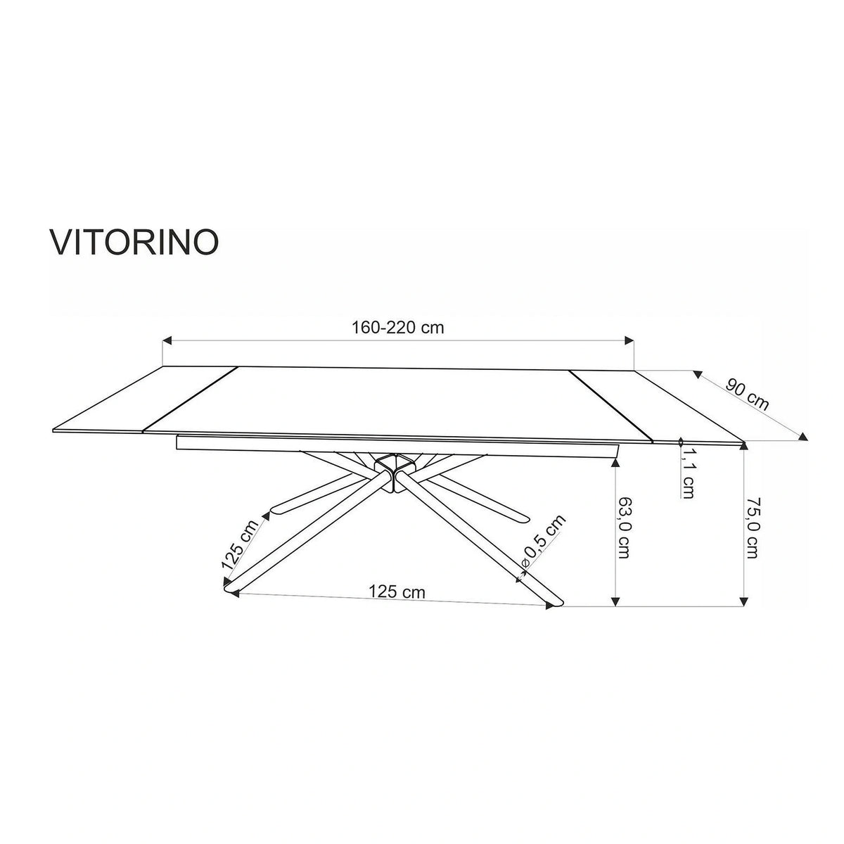 Masa extensibila VITORINO, alb cu efect de marmura/negru, piatra sinterizata/otel, 160/220x90x75 cm