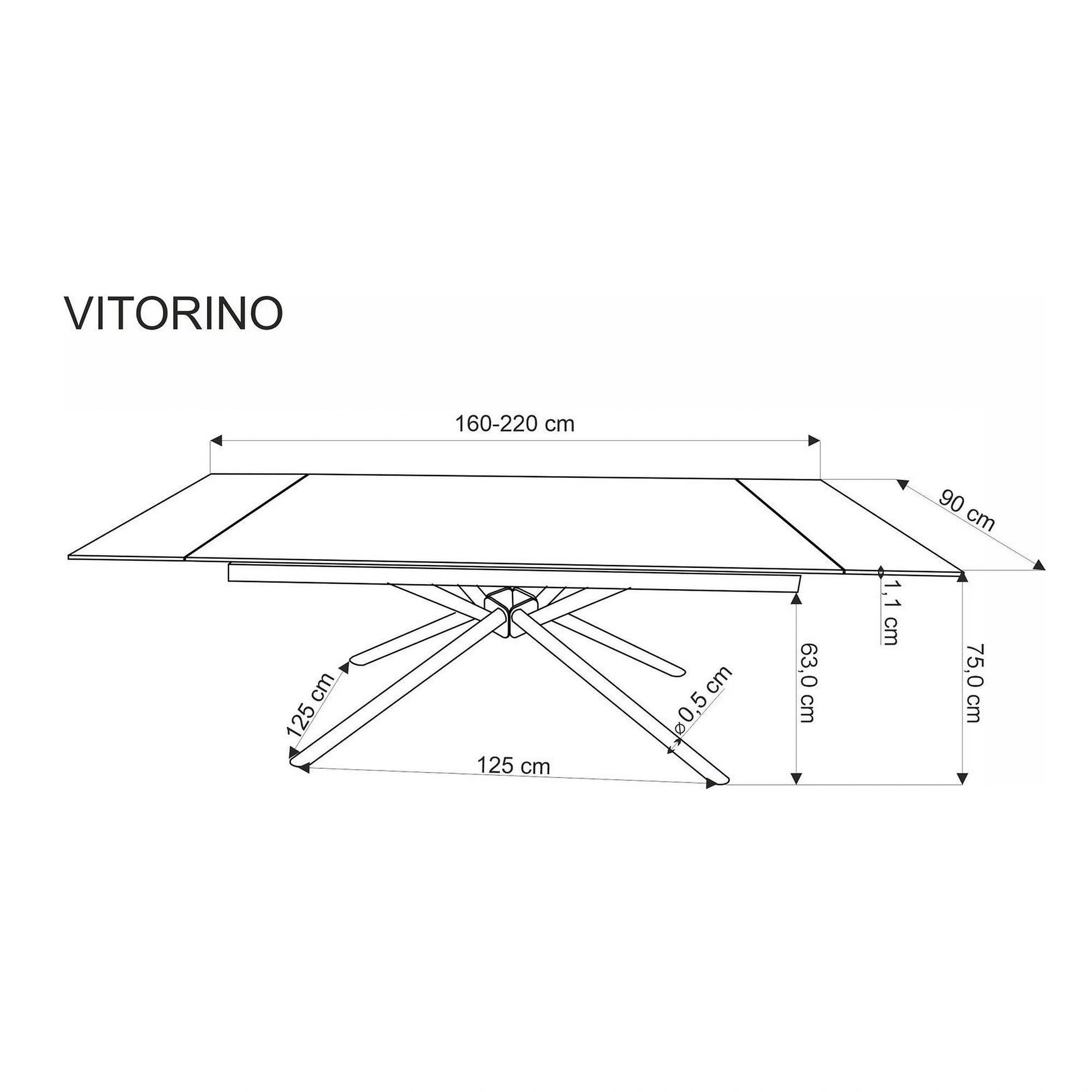 Masa extensibila VITORINO, alb cu efect de marmura/negru, piatra sinterizata/otel, 160/220x90x75 cm