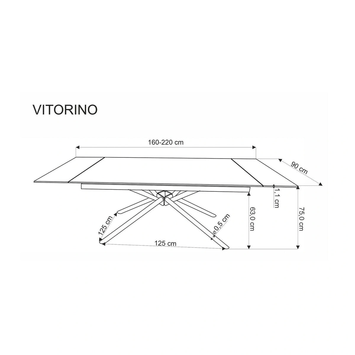 Masa extensibila VITORINO, alb cu efect de marmura/negru, piatra sinterizata/otel, 160/220x90x75 cm