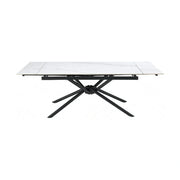 Masa extensibila VITORINO, alb cu efect de marmura/negru, piatra sinterizata/otel, 160/220x90x75 cm