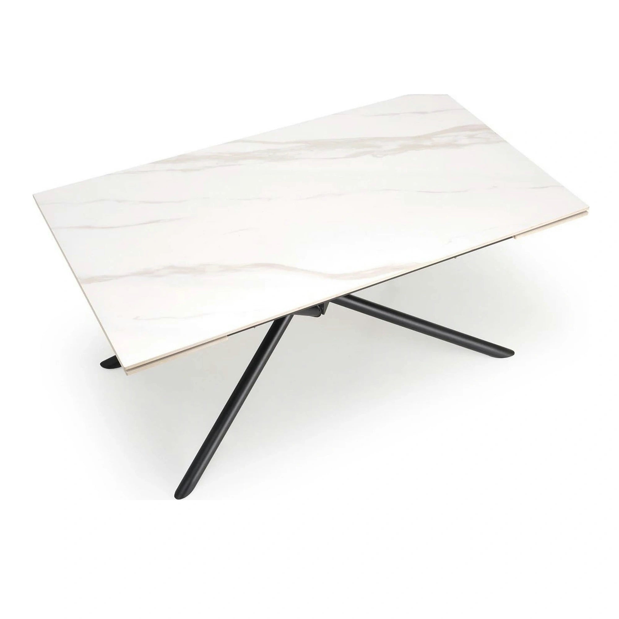 Masa extensibila VITORINO, alb cu efect de marmura/negru, piatra sinterizata/otel, 160/220x90x75 cm