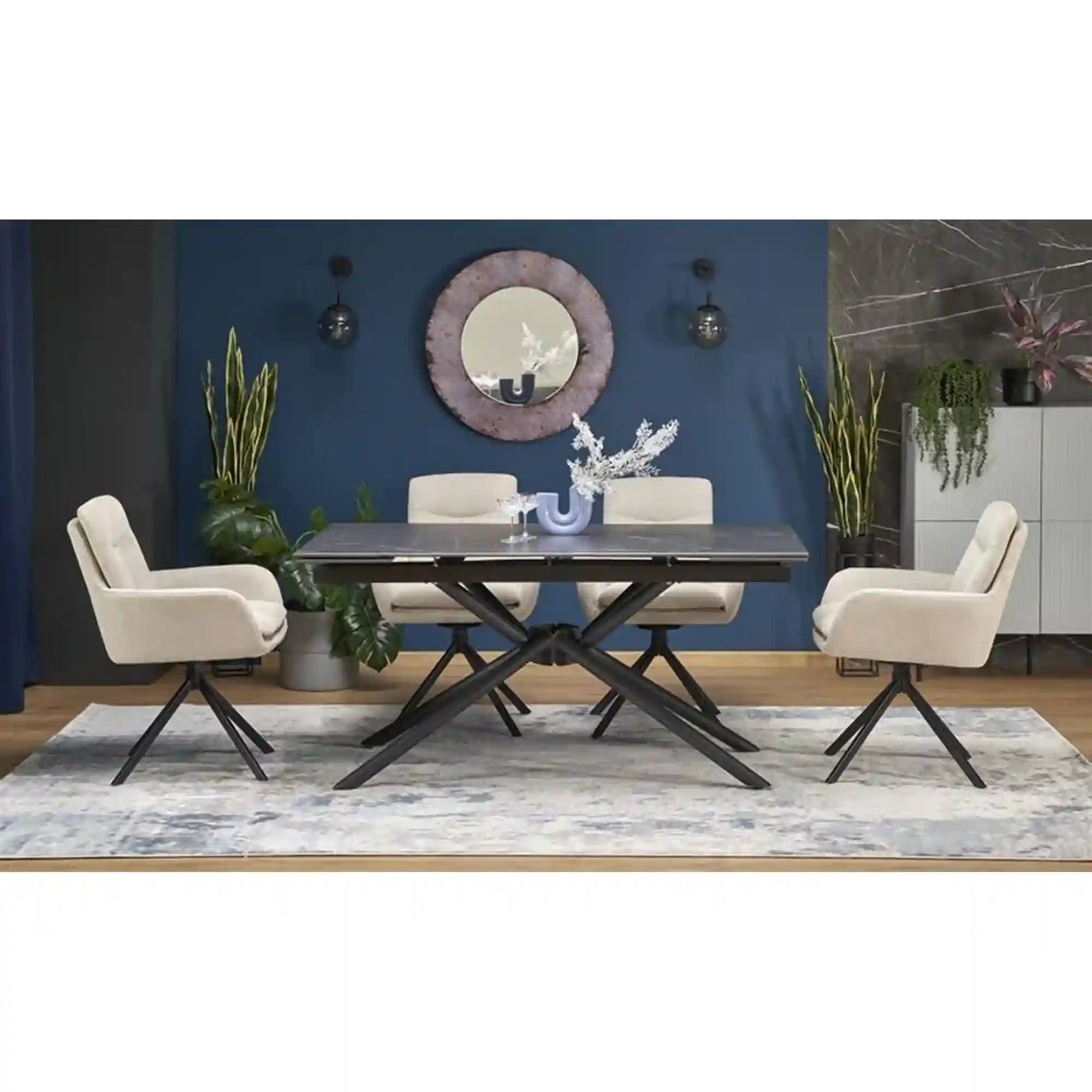 Masa extensibila VITORINO, negru, ceramica/metal, 160/220x90x75 cm