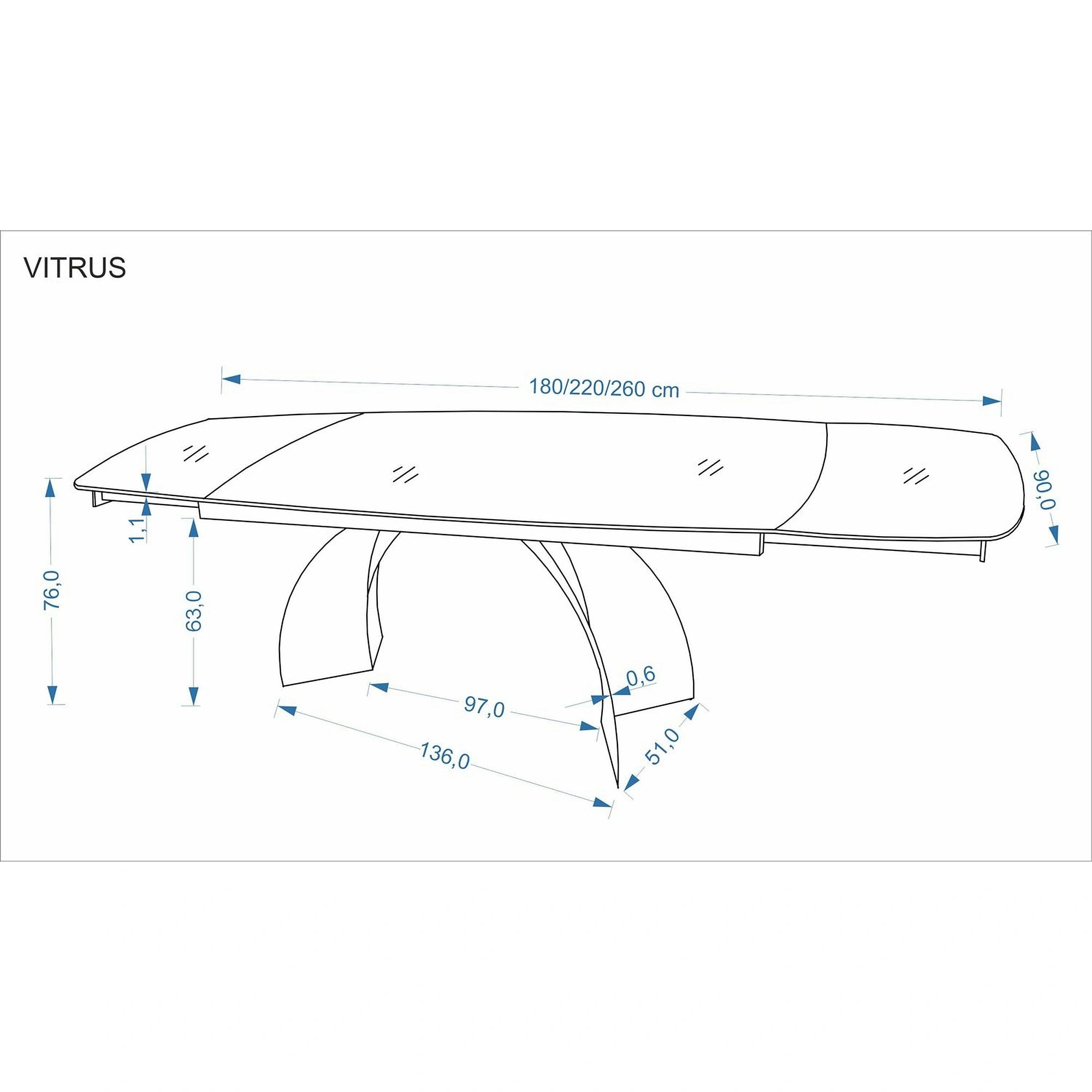 Masa extensibila VITRUS, travertin/negru, piatra sinterizata/metal, 180/260x90x76 cm