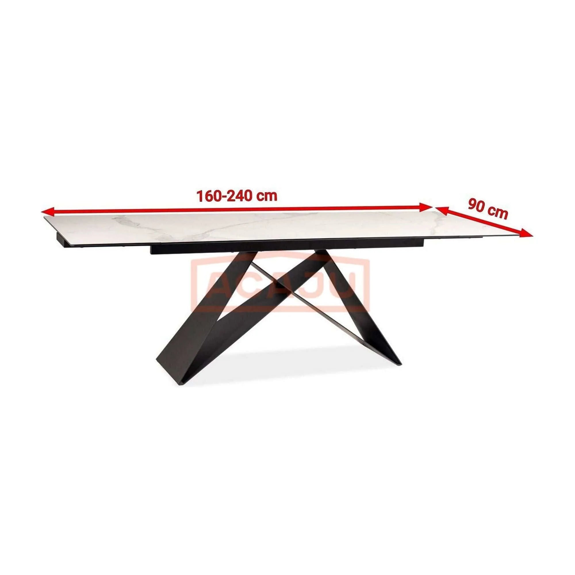 Masa extensibila WESTIN III, alb/negru, ceramica/metal, 160-240x90x75 cm