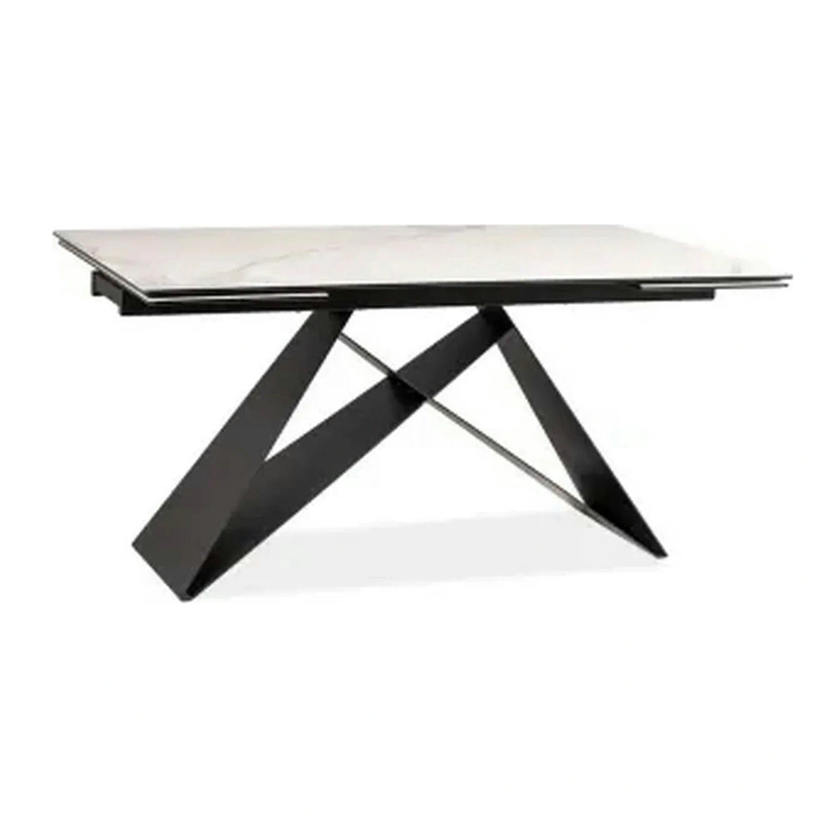Masa extensibila WESTIN III, alb/negru, sticla/metal, 180-260x90x77 cm