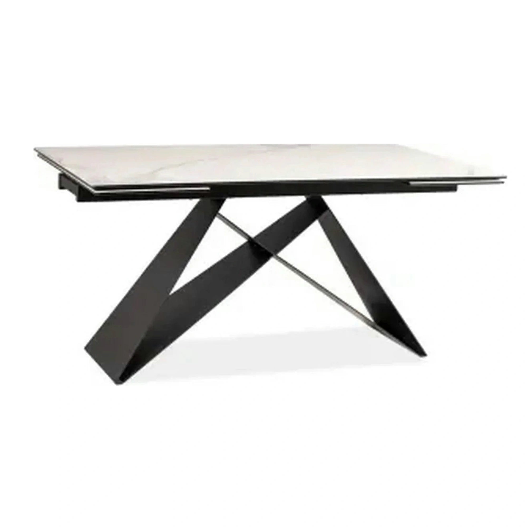 Masa extensibila WESTIN III, alb/negru, sticla/metal, 180-260x90x77 cm