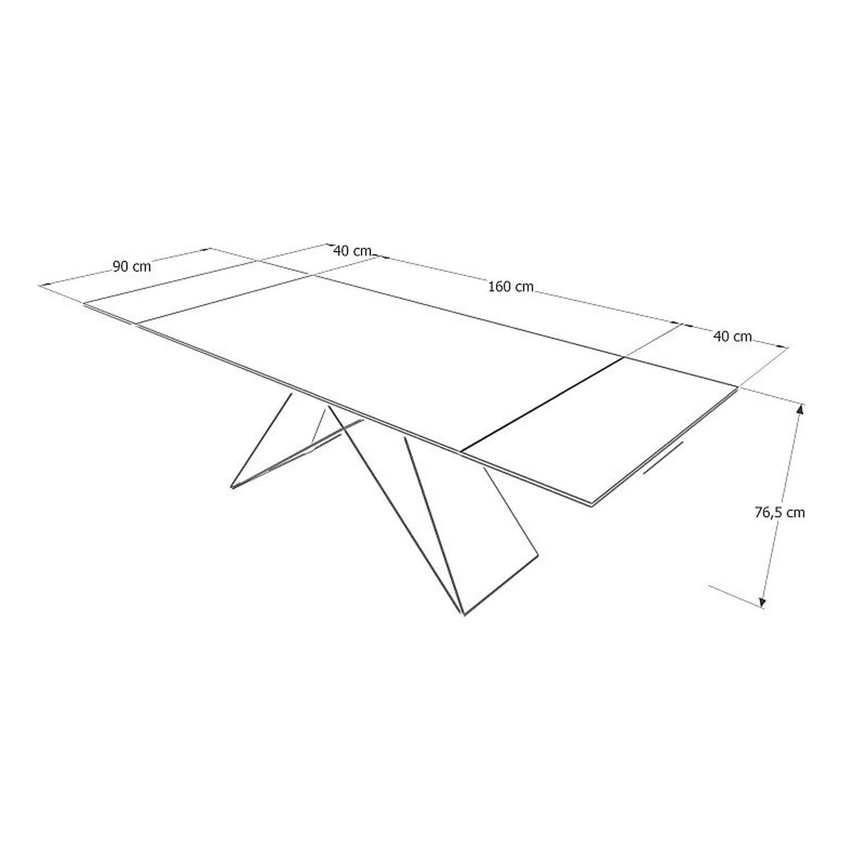 Masa extensibila WESTIN III, alb/negru, sticla/metal, 180-260x90x77 cm
