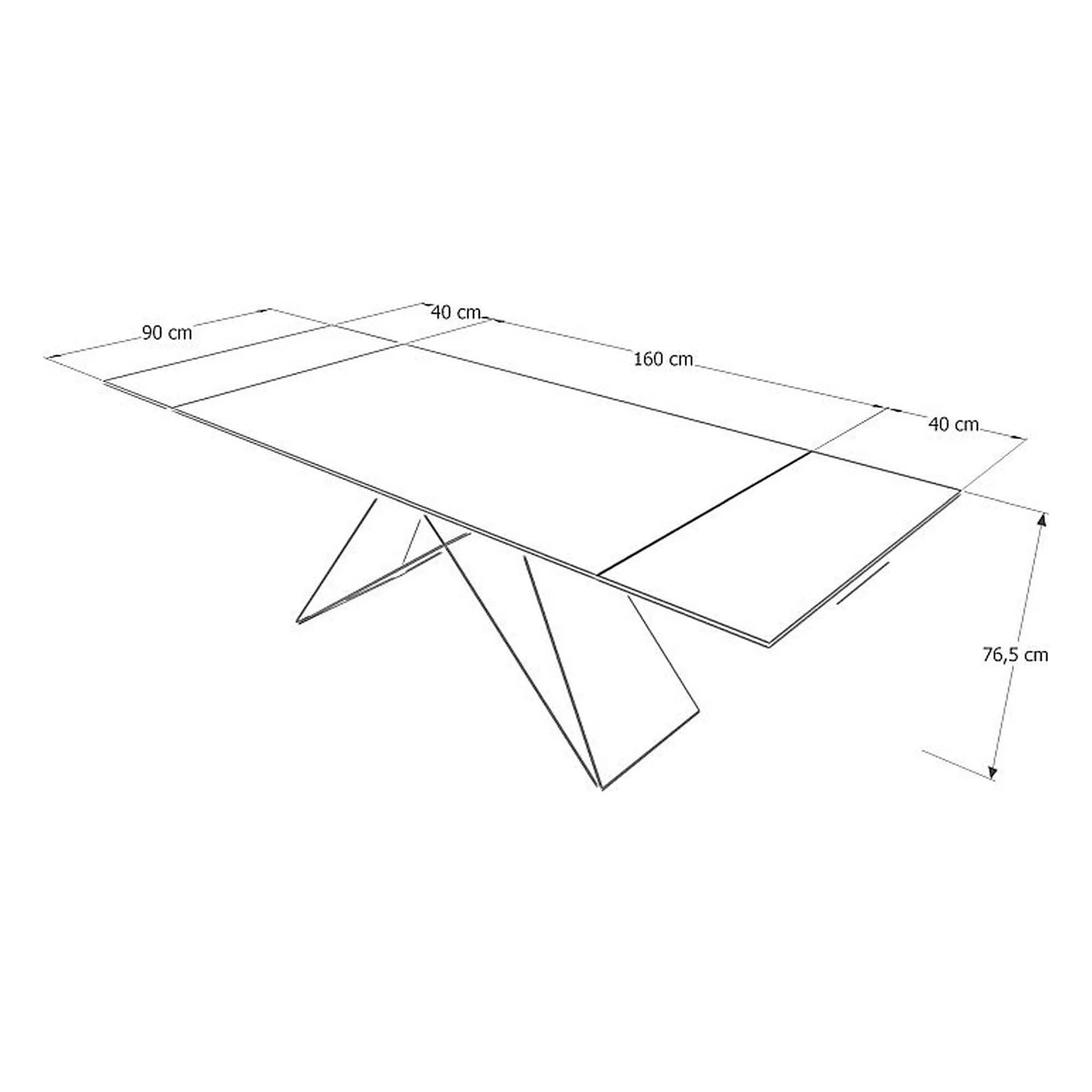 Masa extensibila WESTIN III, alb/negru, sticla/metal, 180-260x90x77 cm