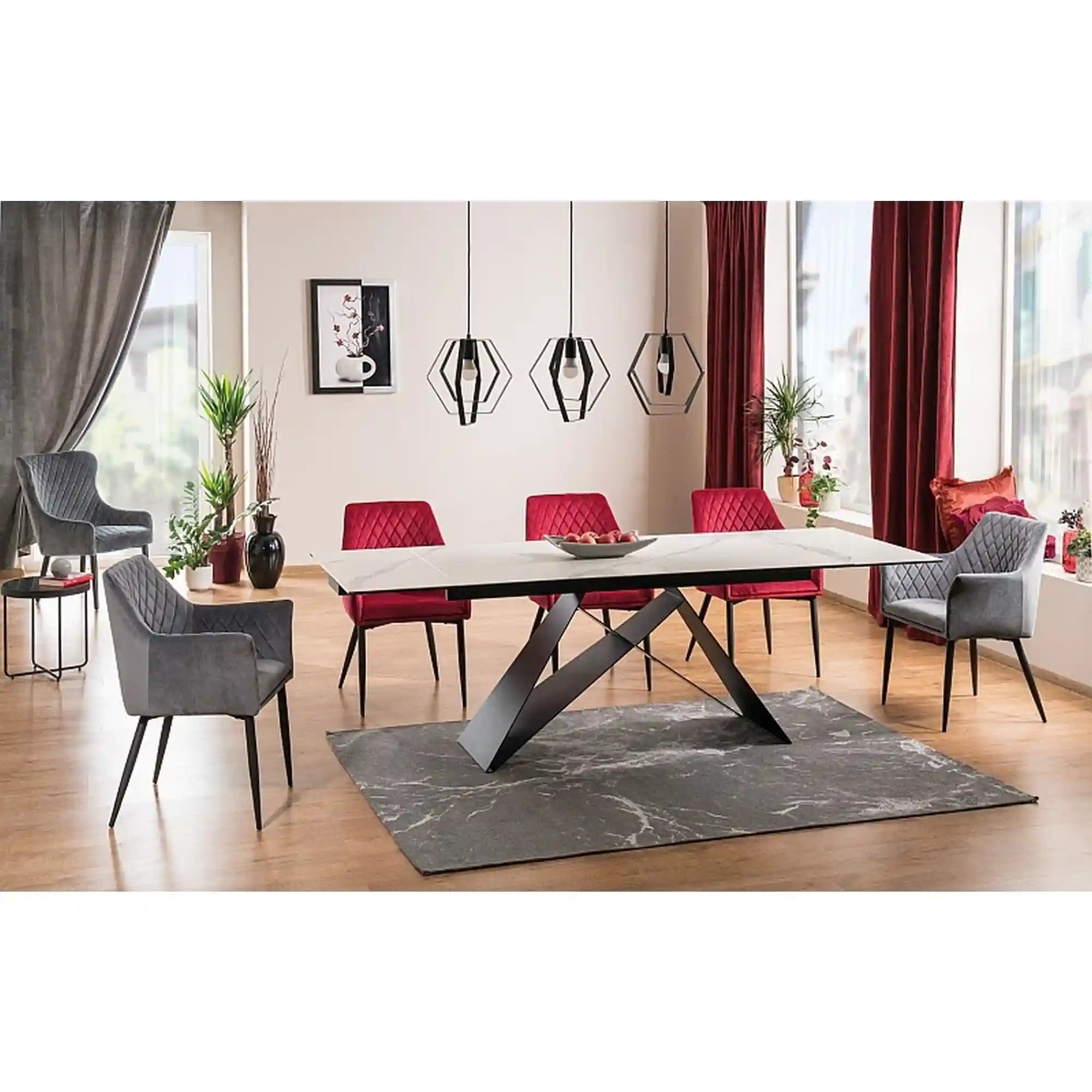 Masa extensibila WESTIN III, alb/negru, sticla/metal, 180-260x90x77 cm