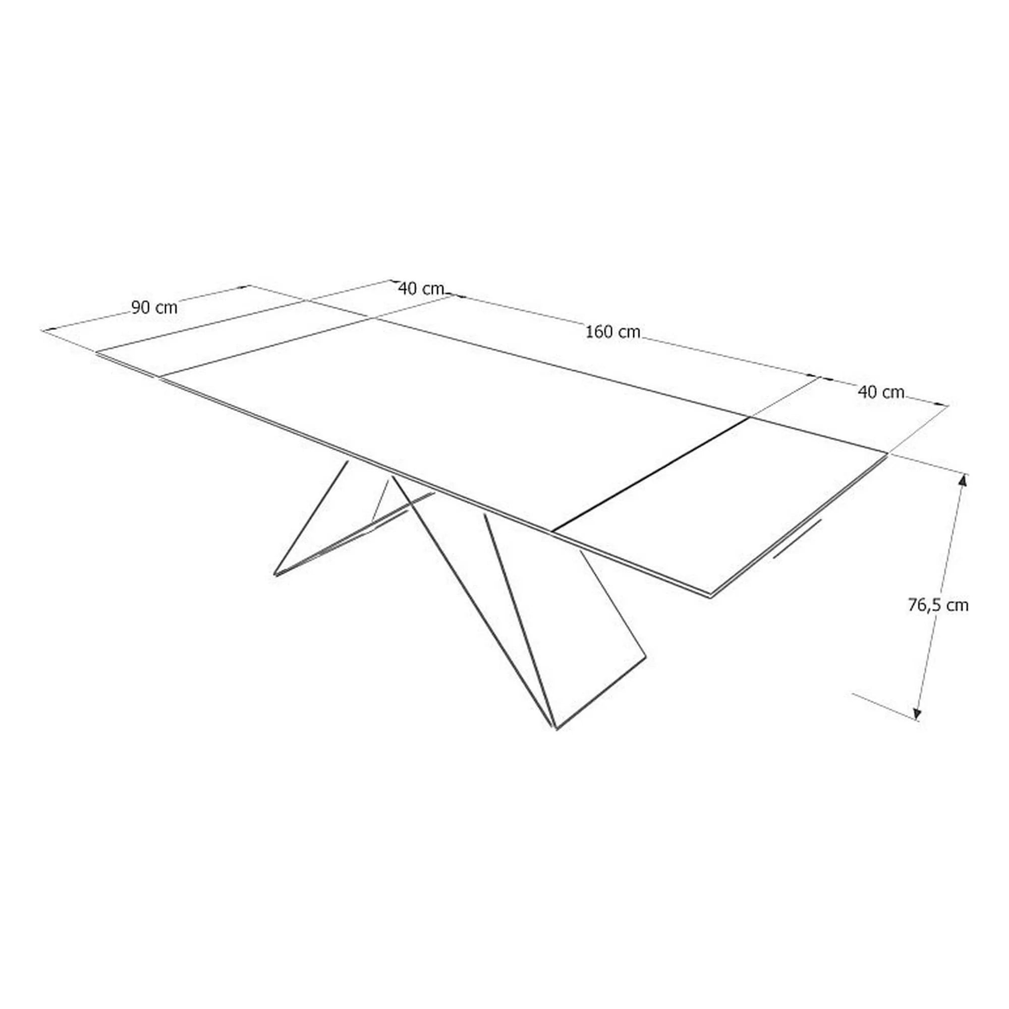 Masa extensibila WESTIN III, alb/negru, sticla/metal, 180-260x90x77 cm