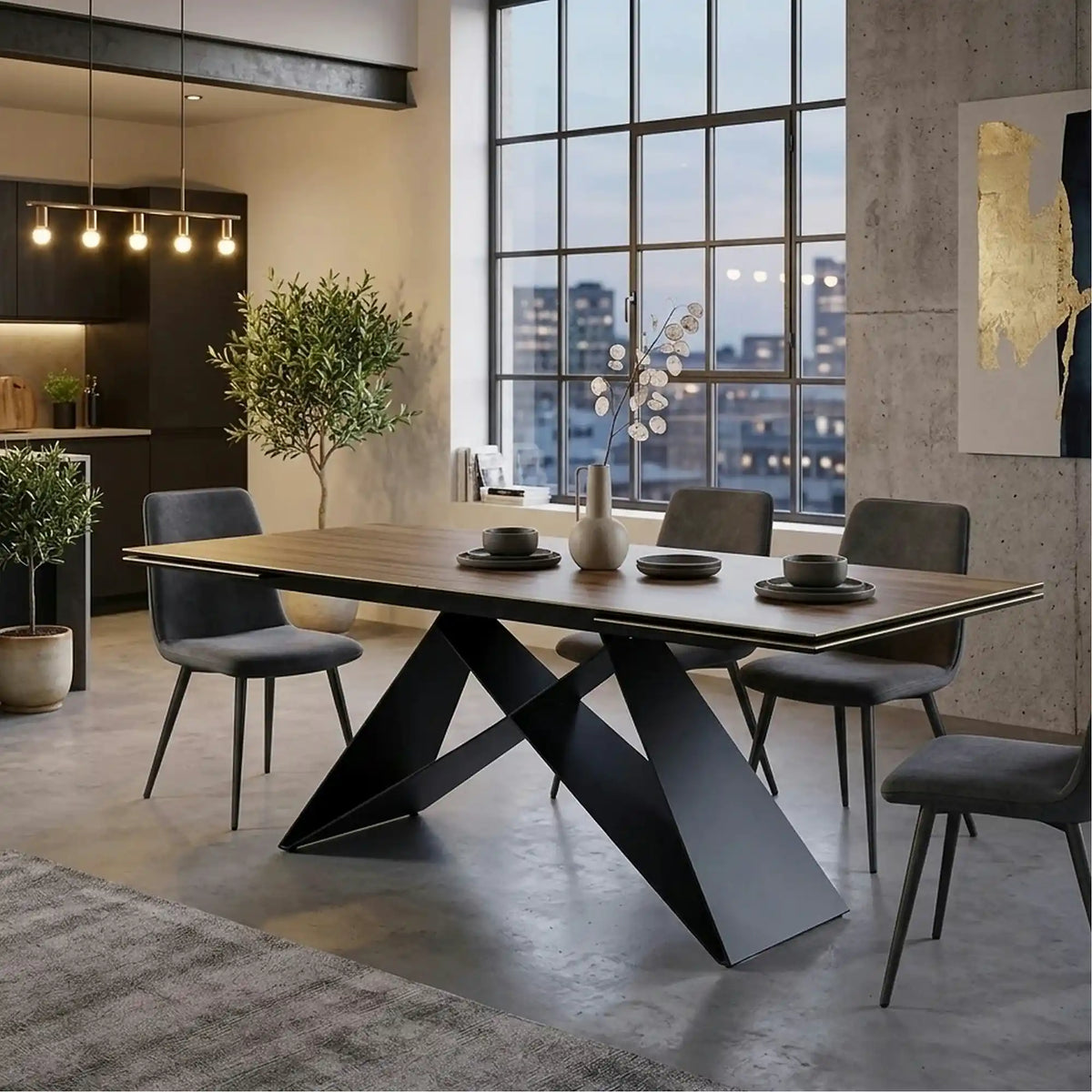 Masa extensibila WESTIN, maro deschis/negru, sticla/ceramica/metal, 160/240x90x77 cm