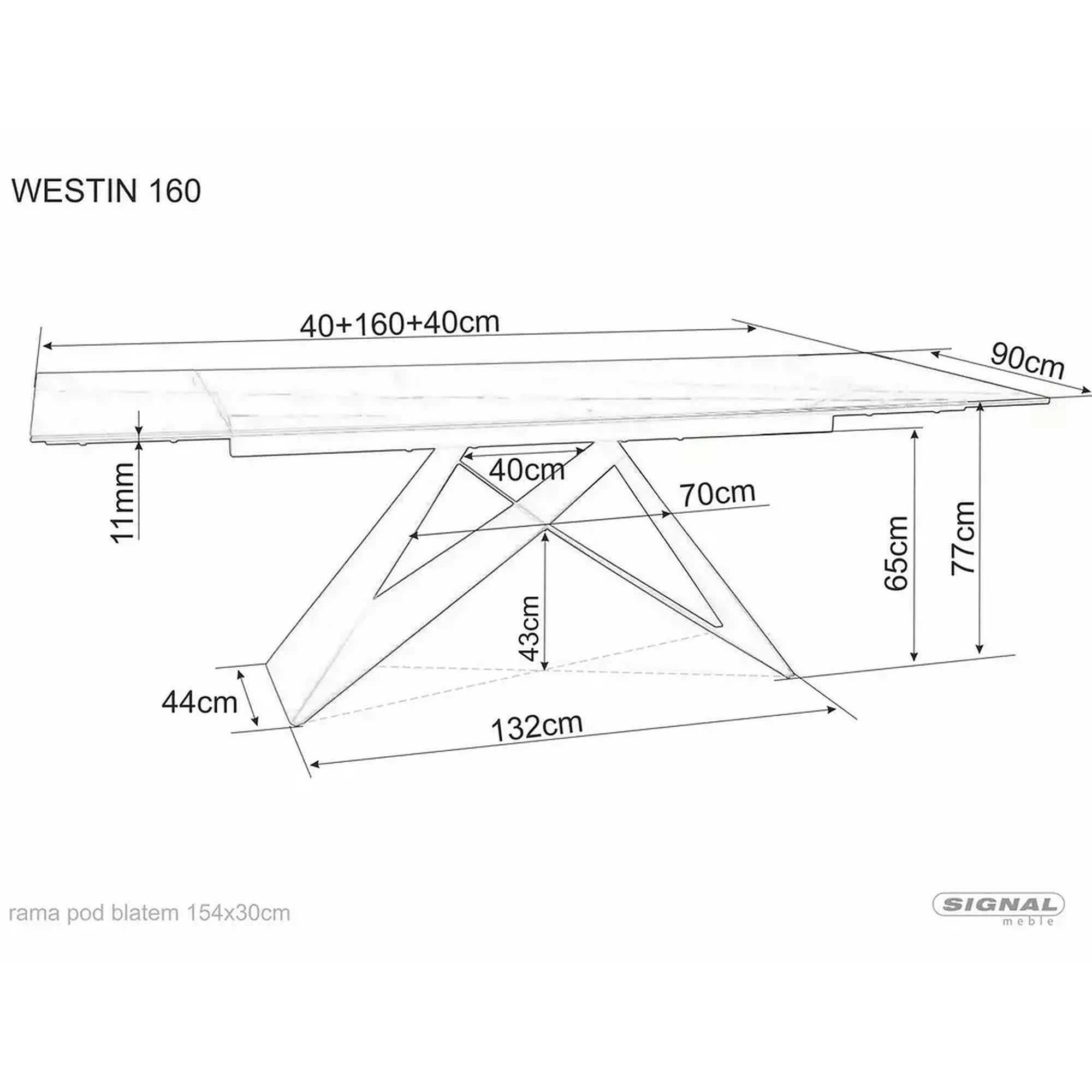 Masa extensibila WESTIN, negru, sticla/metal, 160-240x90x77 cm