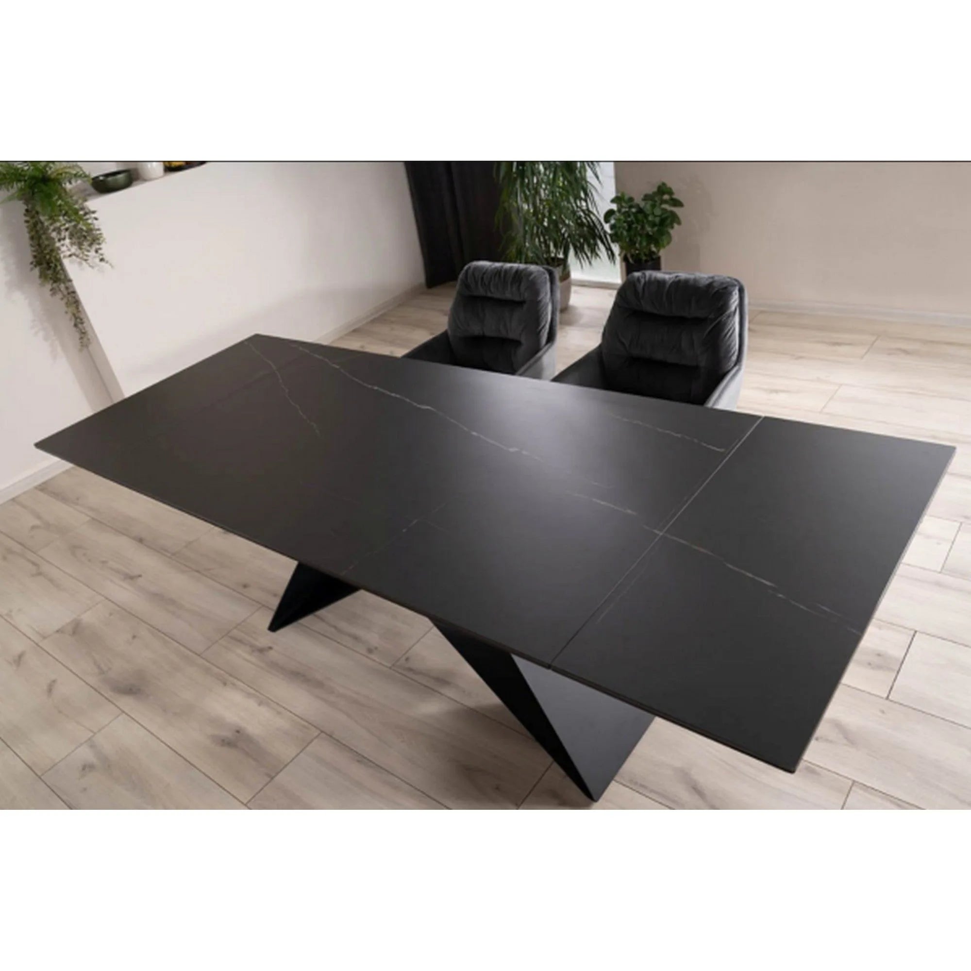 Masa extensibila WESTIN, negru, sticla/metal, 160-240x90x77 cm