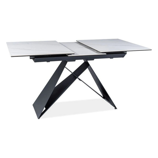 Masa extensibila Westin SC, alb cu efect de marmura/negru, ceramica/metal/sticla 120/160X80X76 cm