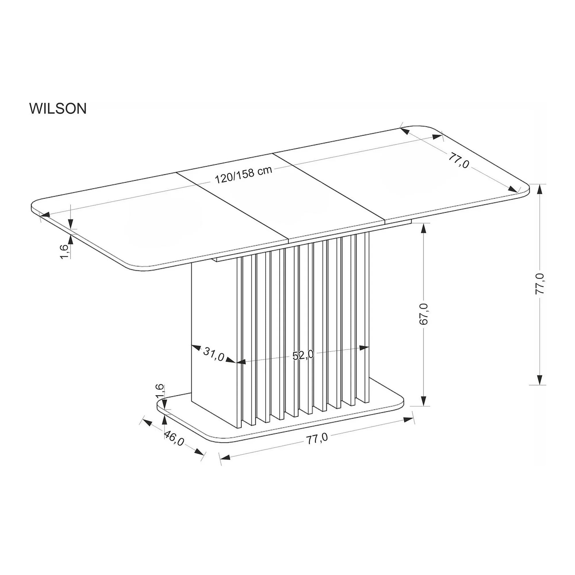 Masa extensibila WILSON, stejar artisan/negru, PAL laminat, 120/158x77x77 cm