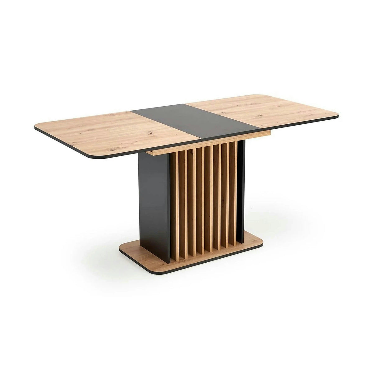 Masa extensibila WILSON, stejar artisan/negru, PAL laminat, 120/158x77x77 cm