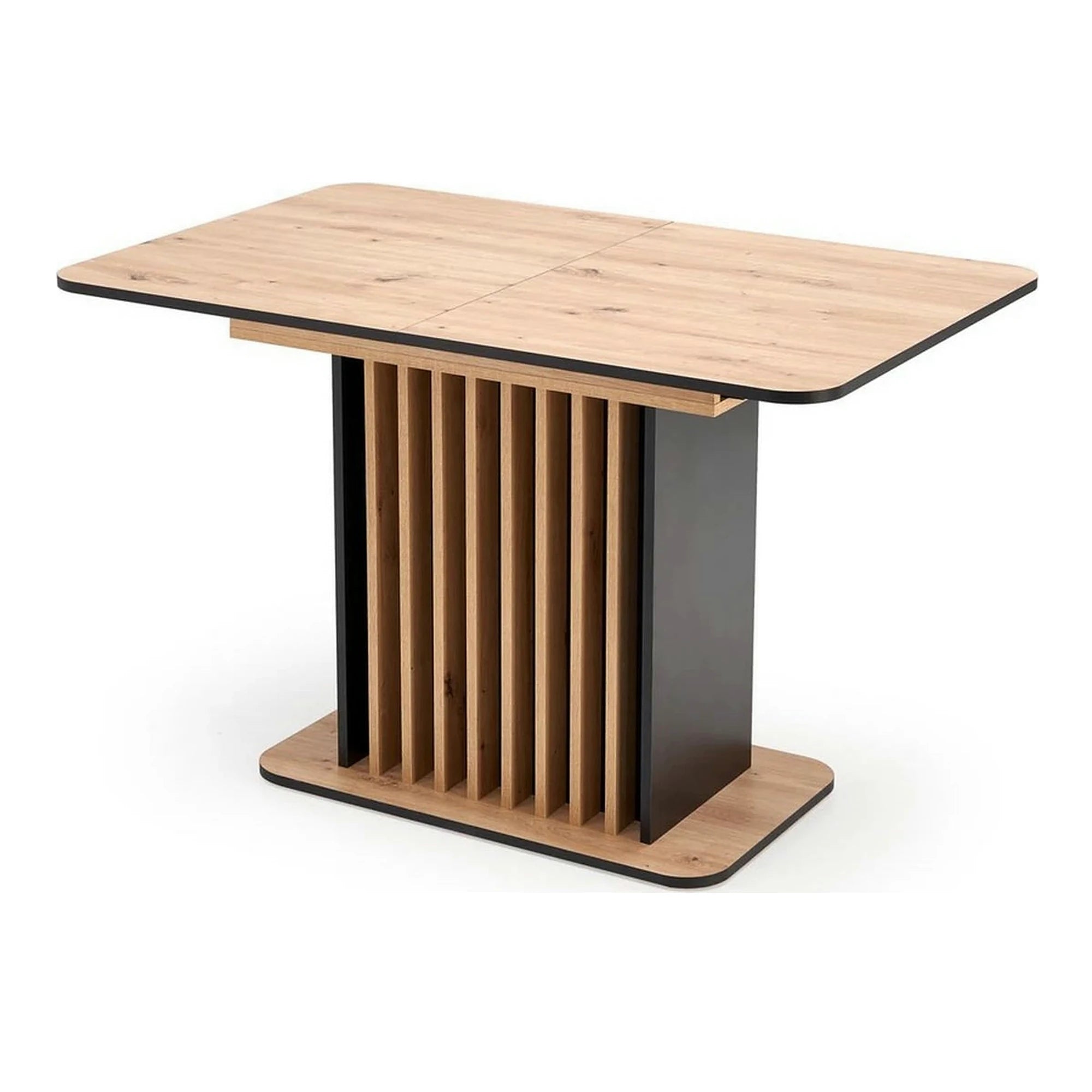 Masa extensibila WILSON, stejar artisan/negru, PAL laminat, 120/158x77x77 cm