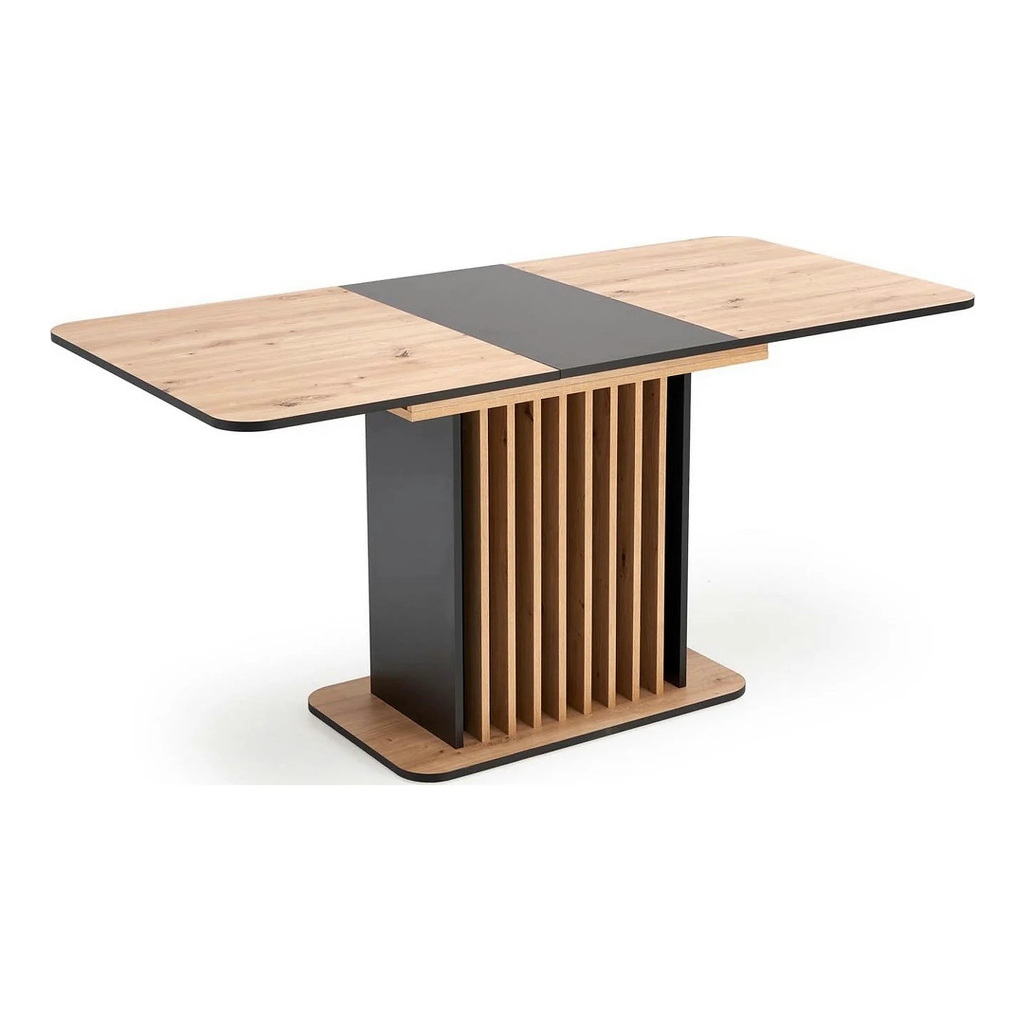 Masa extensibila WILSON, stejar artisan/negru, PAL laminat, 120/158x77x77 cm