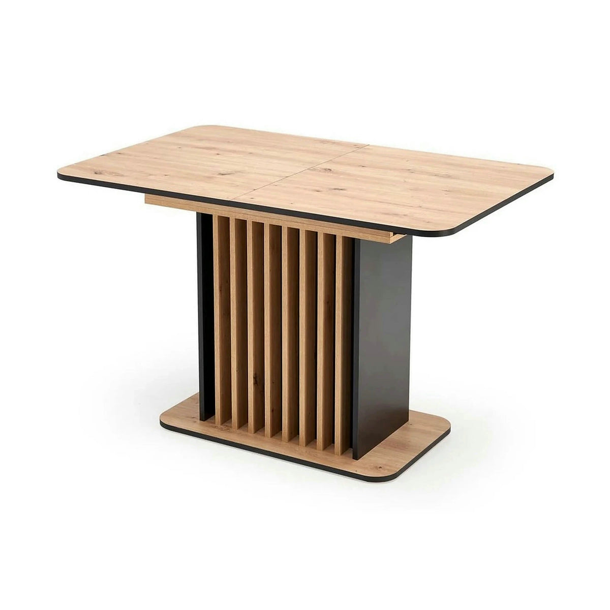 Masa extensibila WILSON, stejar artisan/negru, PAL laminat, 120/158x77x77 cm