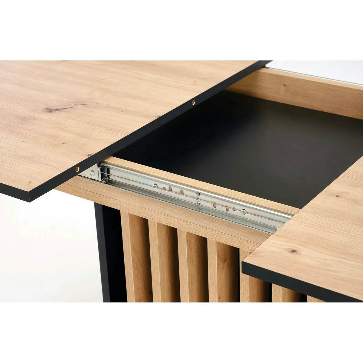 Masa extensibila WILSON, stejar artisan/negru, PAL laminat, 120/158x77x77 cm